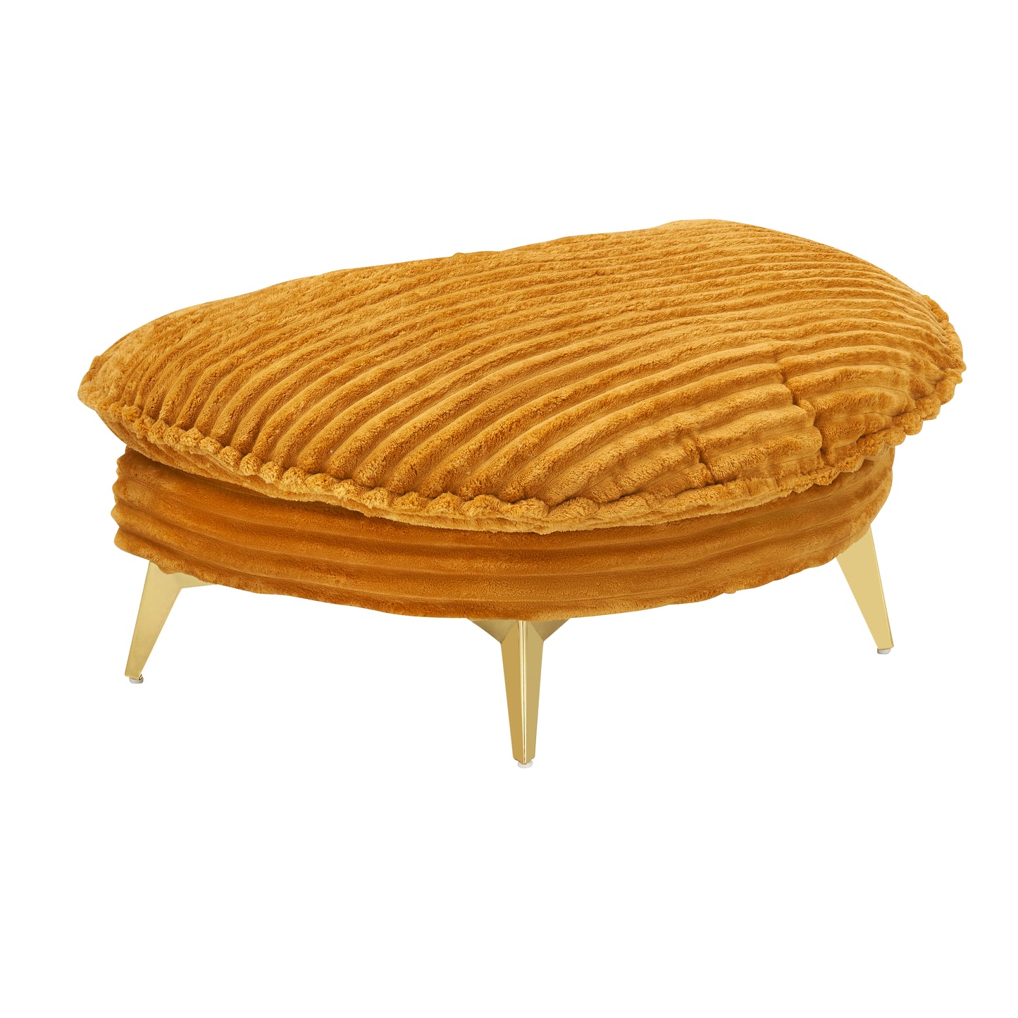 Orange corduroy ottoman with gold metal legs for living room decor