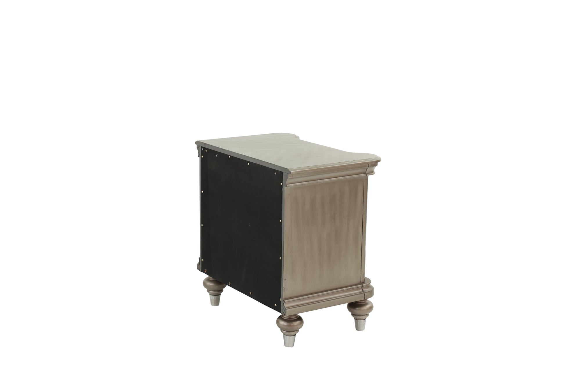 Antique silver nightstand with carved detailing and ornate legs