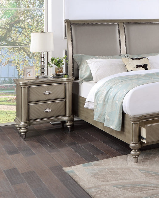 TREATLIFE HOME Luxury Classic Nightstand with 2-Drawer Storage, Antique Silver Finish, Contemporary Style, Ideal for Bedroom