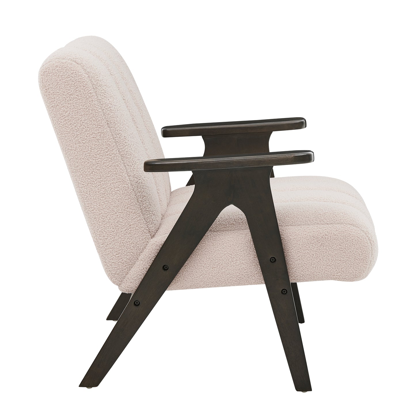 Textured cream armchair with dark wood frame modern accent chair for living room