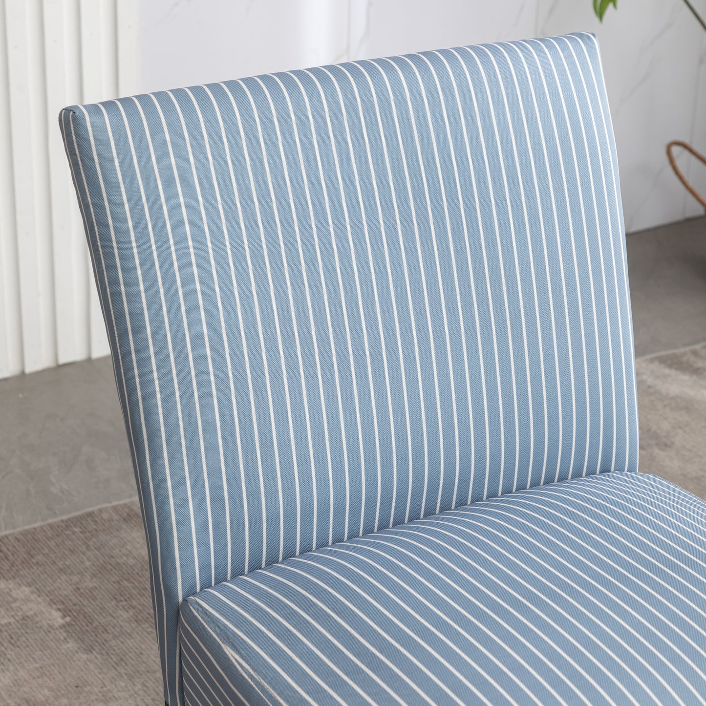 Blue and white striped accent chair fabric detail nautical style