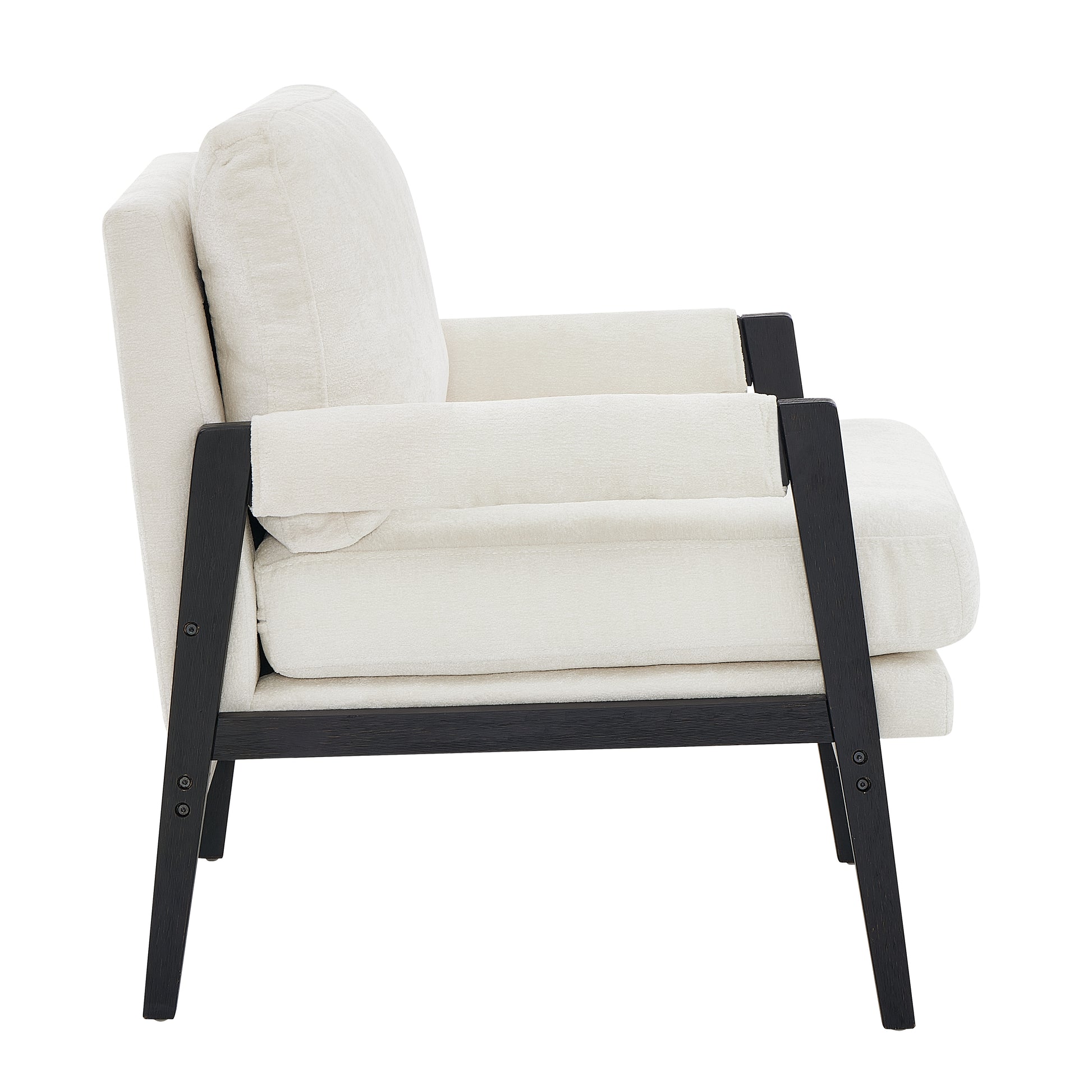 Cream boucle armchair with dark wood frame modern accent chair for living room