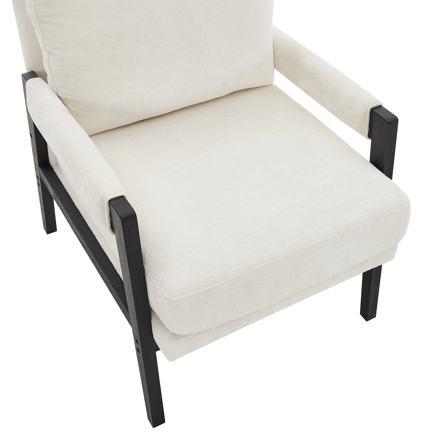 Cream boucle armchair with dark wood frame contemporary design comfortable seating