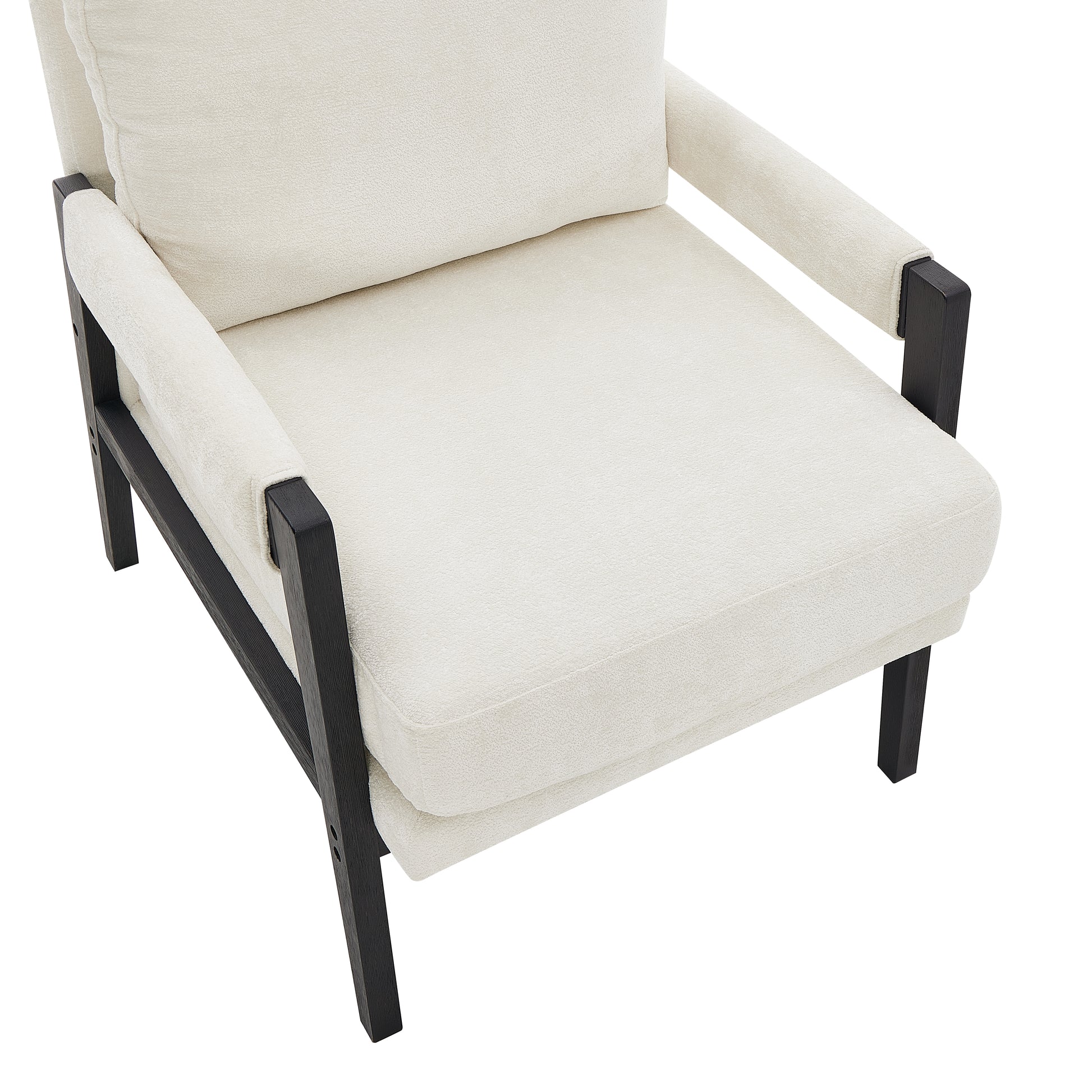 Cream boucle armchair with dark wood frame contemporary design comfortable seating