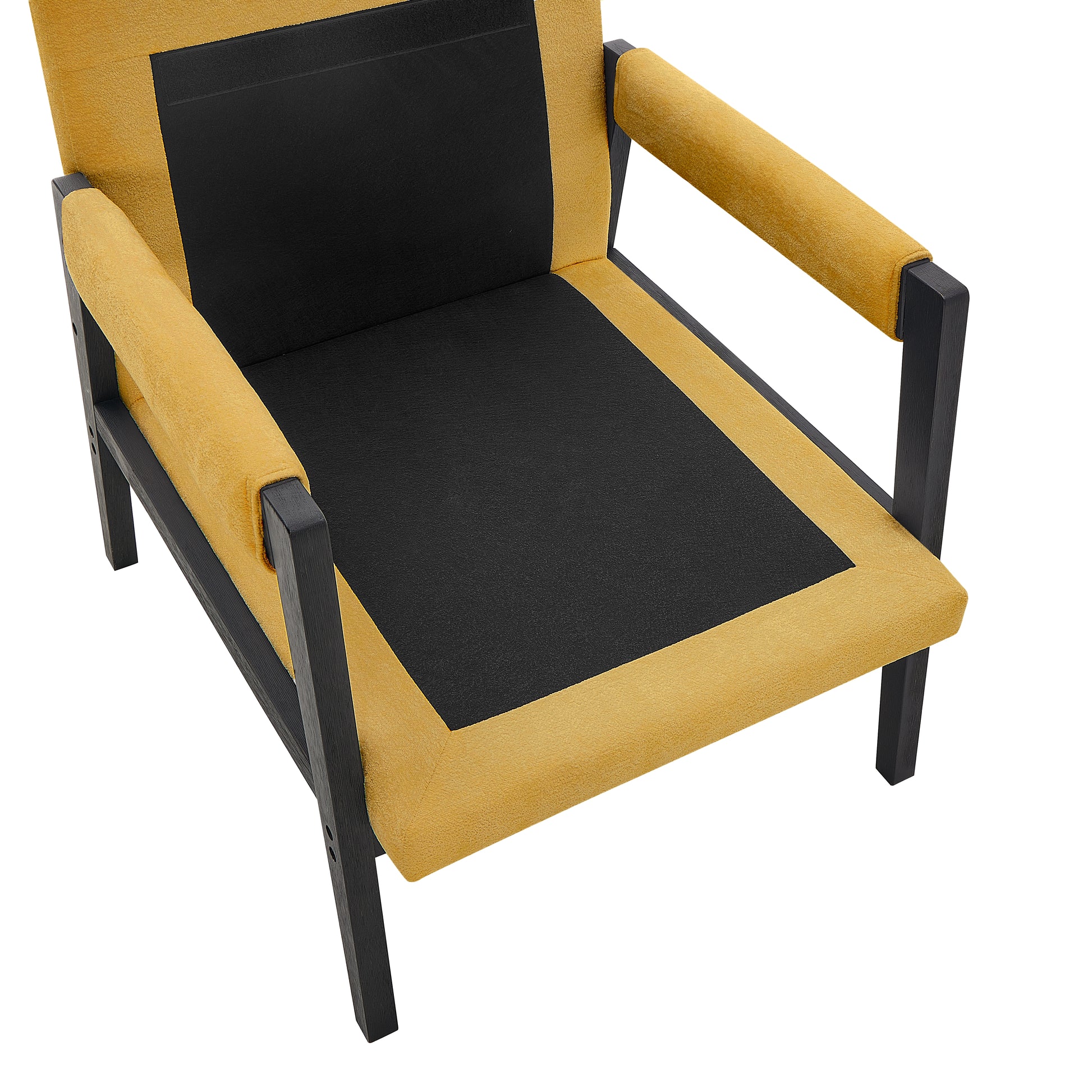 Modern armchair with black frame and mustard yellow fabric accents comfortable seating