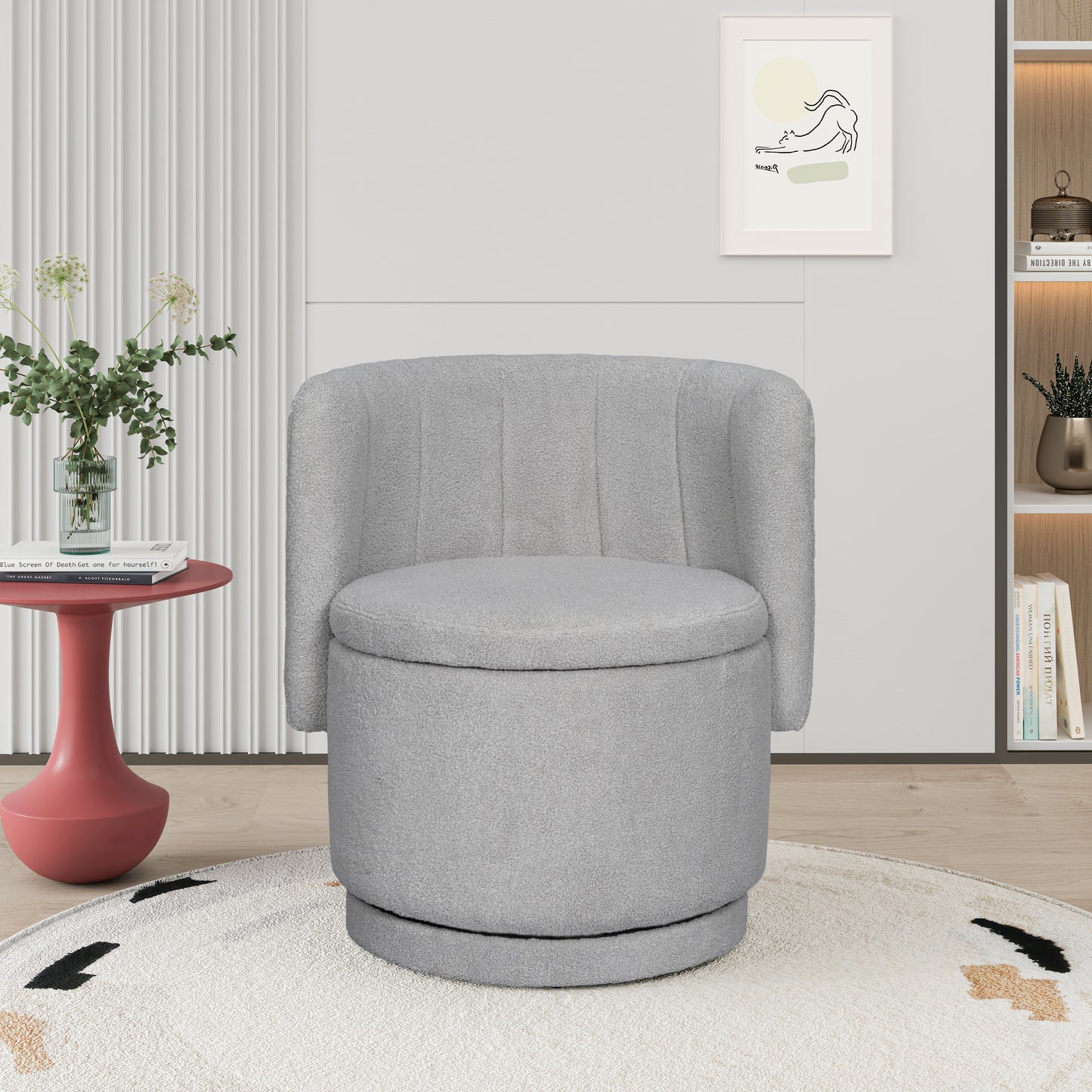 Plush grey swivel accent chair with curved back and seat for a modern living room