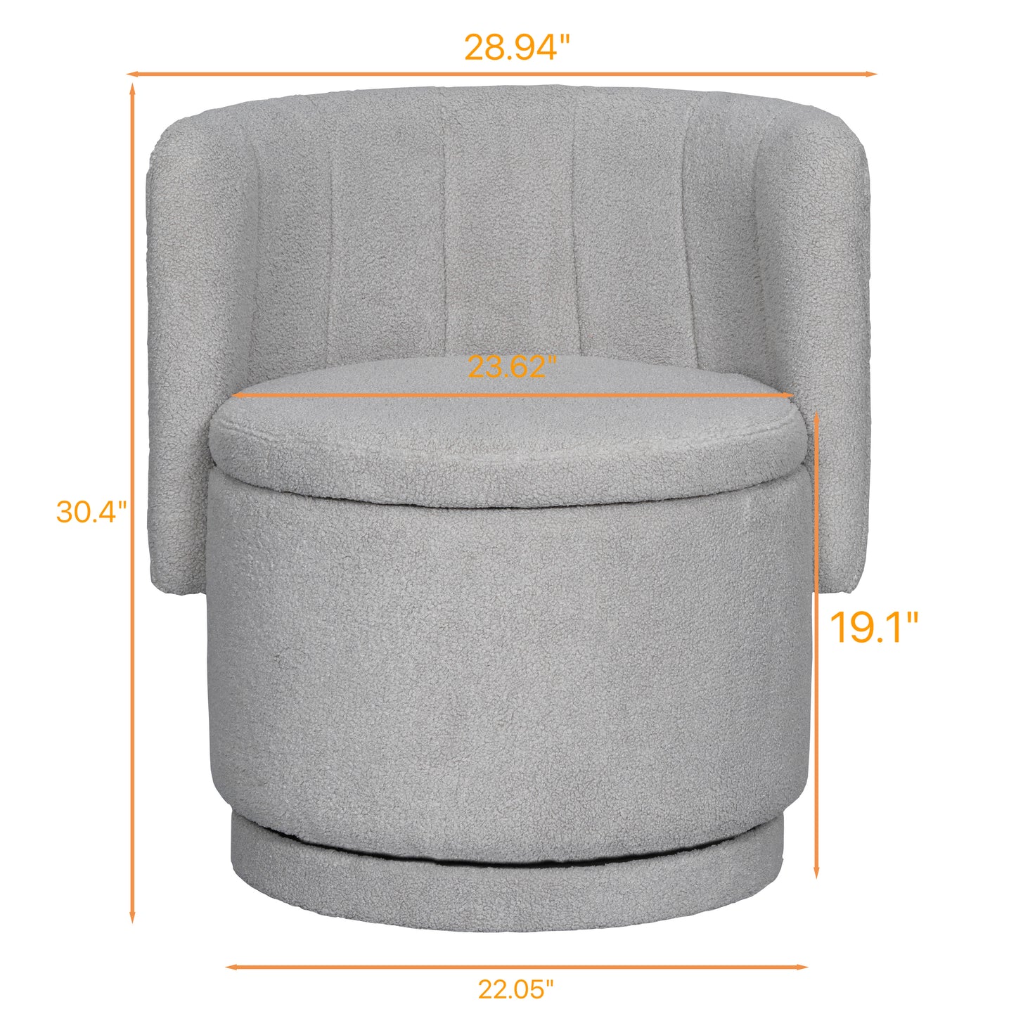 Plush grey armchair with a curved back and swivel base perfect for modern living rooms