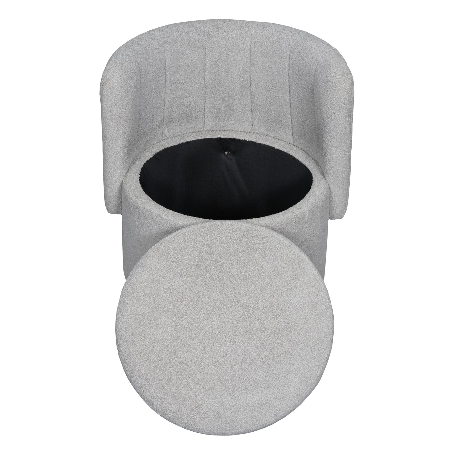 Grey boucle storage ottoman with a padded lid perfect for living rooms
