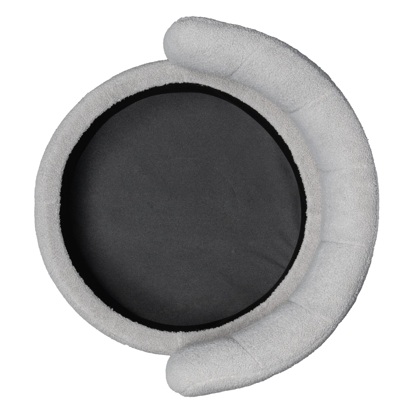 Soft grey plush pet bed with raised rim and dark center cushion