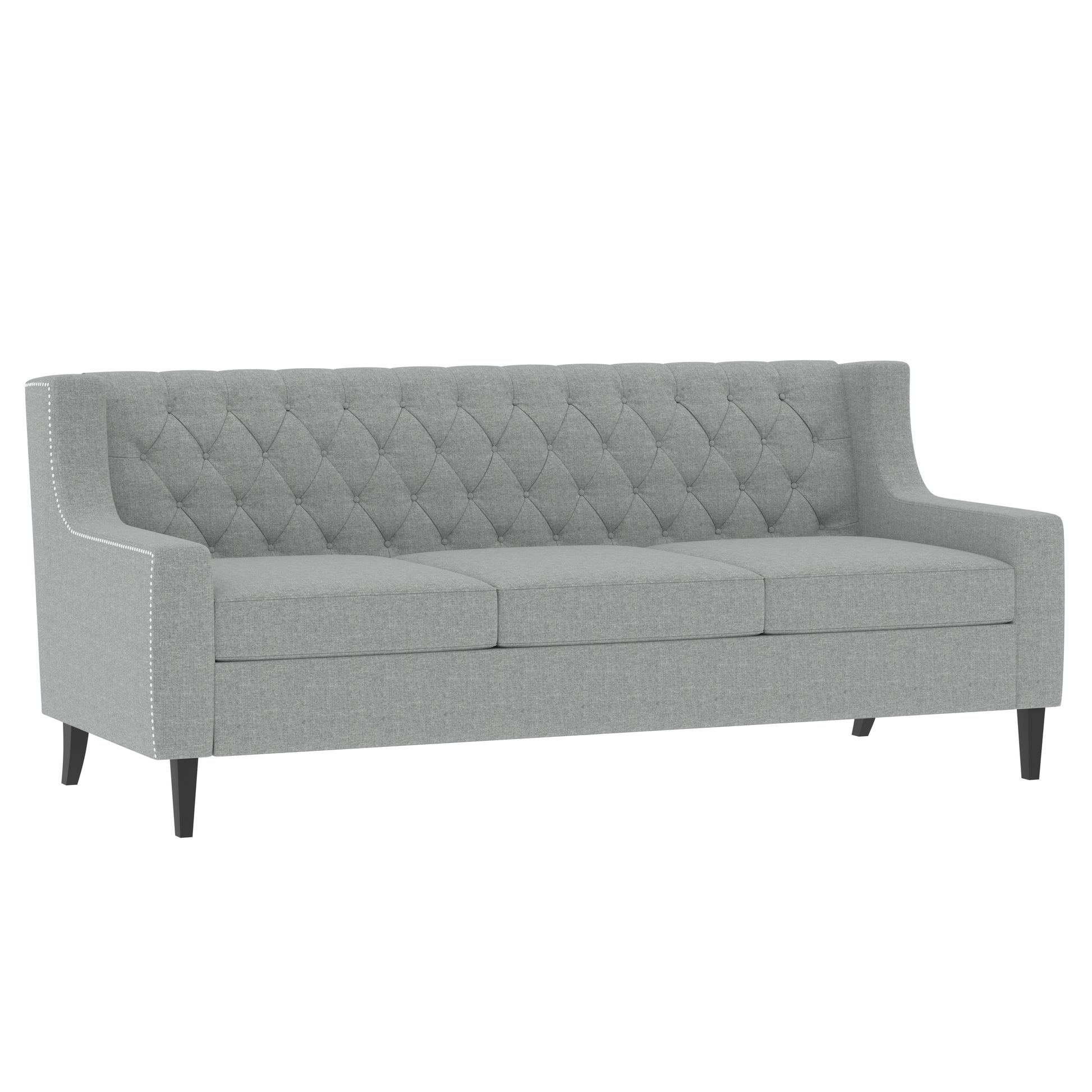Gray tufted sofa with nailhead trim modern living room furniture