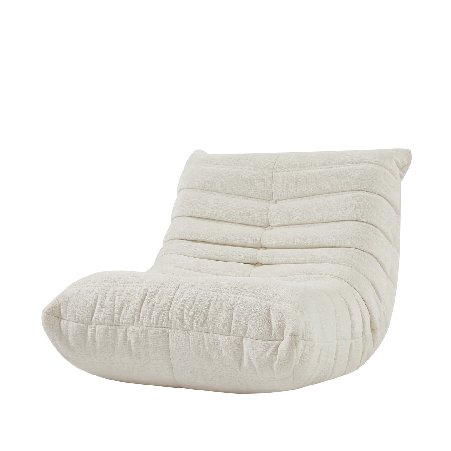 Cream tufted fabric armchair with rounded back and seat modern lounge chair