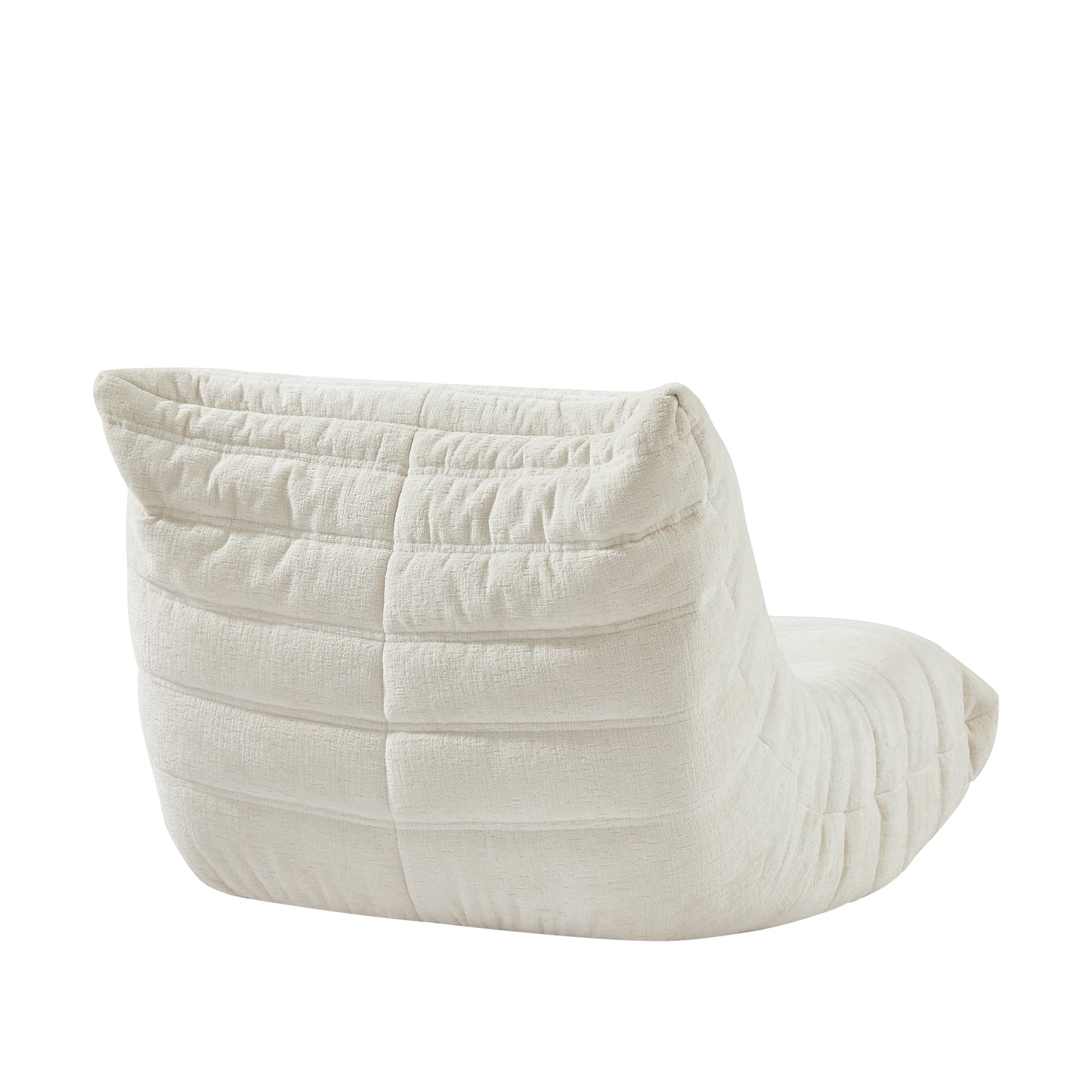 Cream textured fabric accent chair with channel tufting