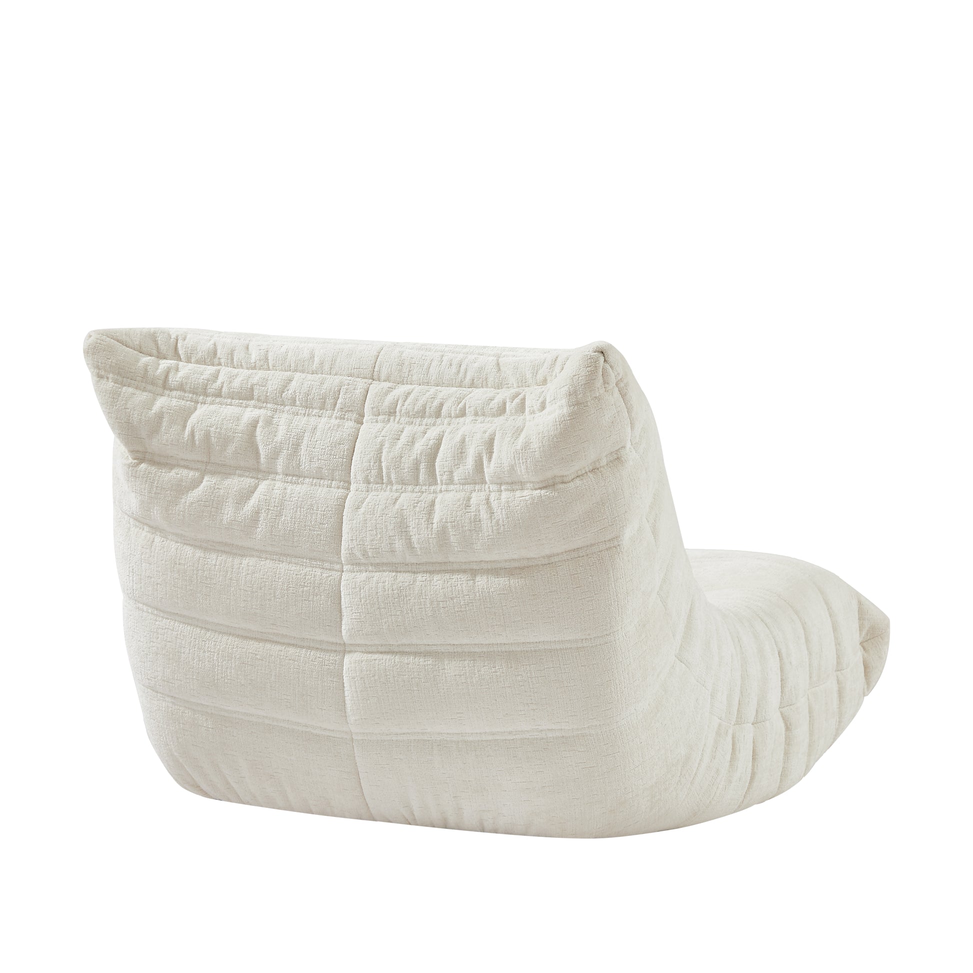 Cream textured fabric accent chair with channel tufting
