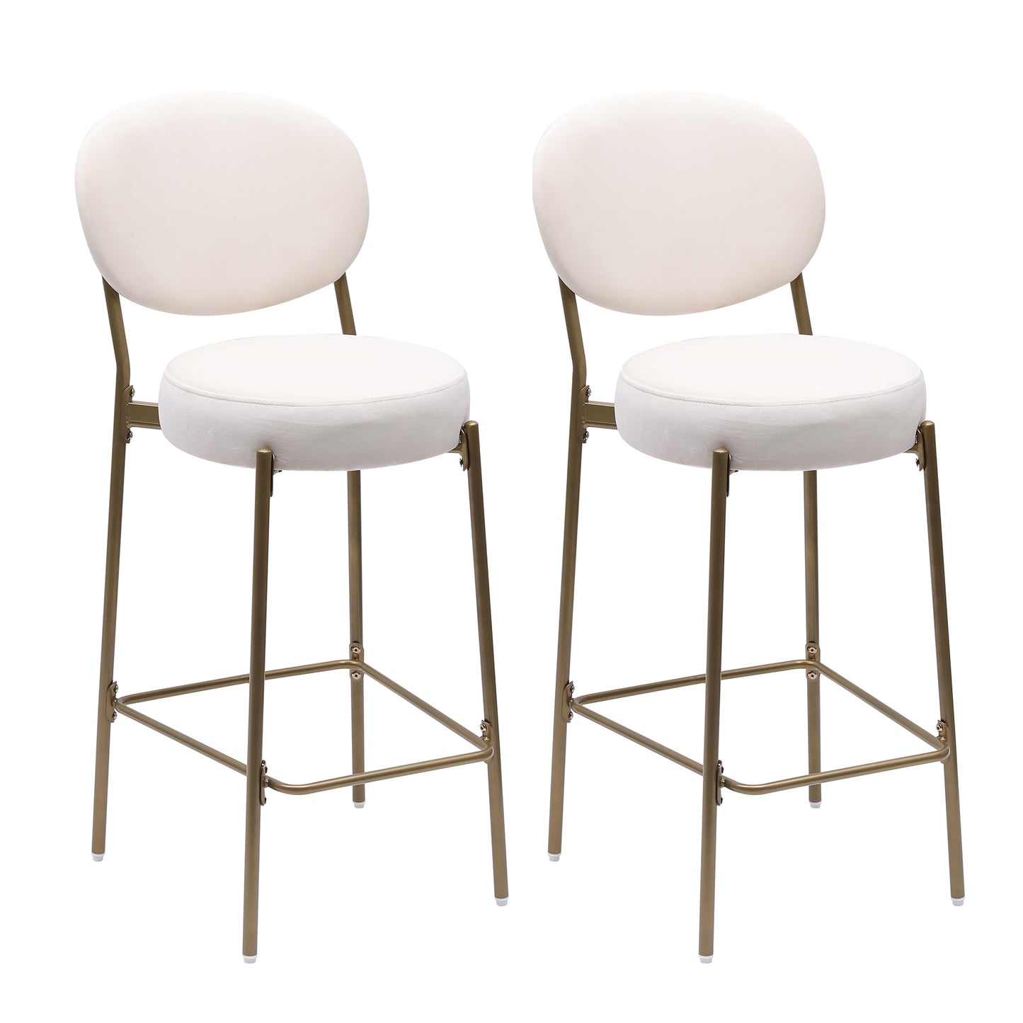 Pair of plush cream velvet bar stools with gold metal legs modern accent furniture