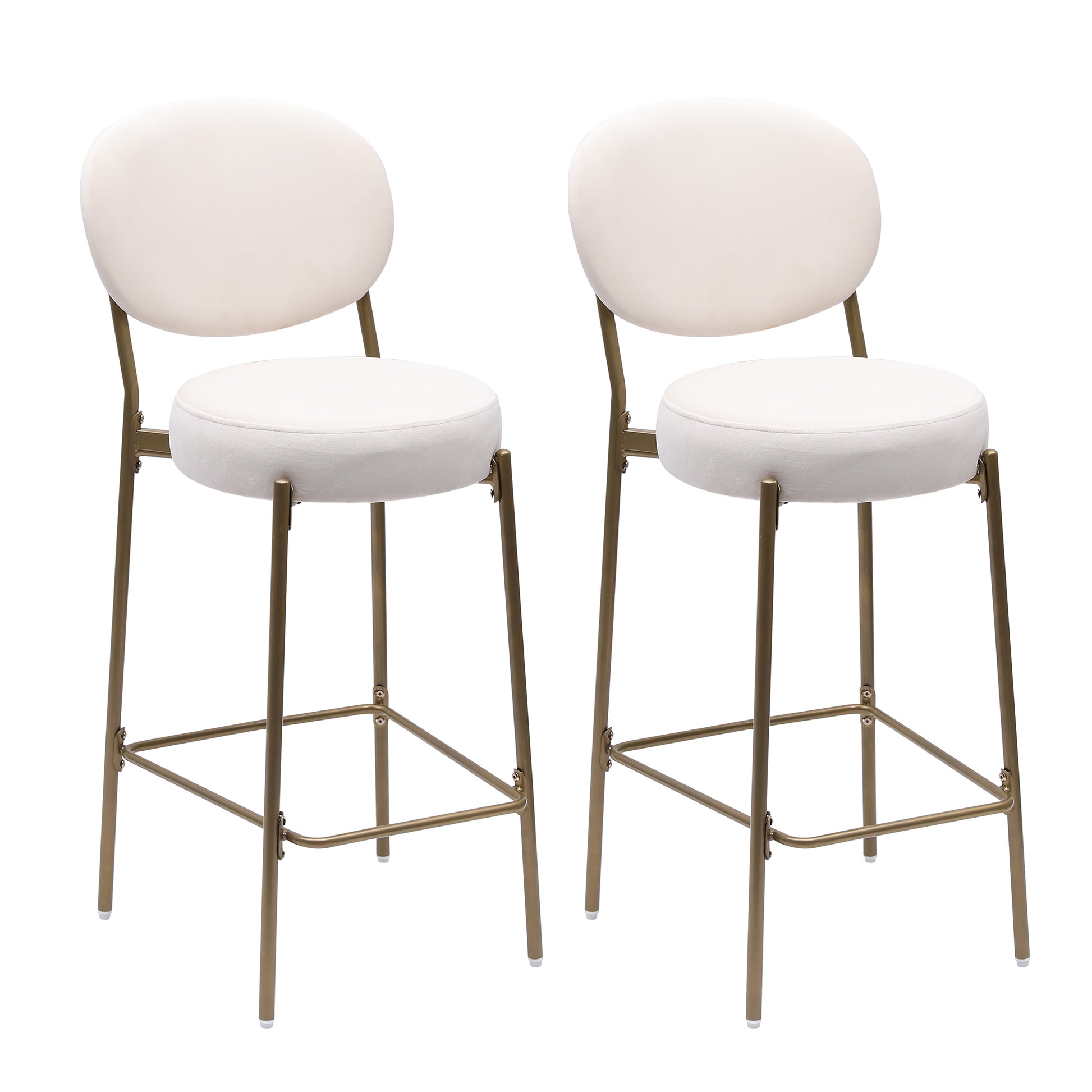 Pair of plush cream velvet bar stools with gold metal legs modern accent furniture