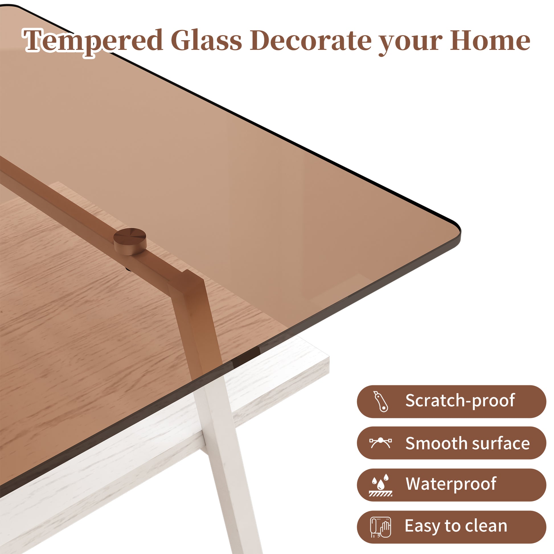 Tempered glass tabletop in brown scratchproof and waterproof for home decor