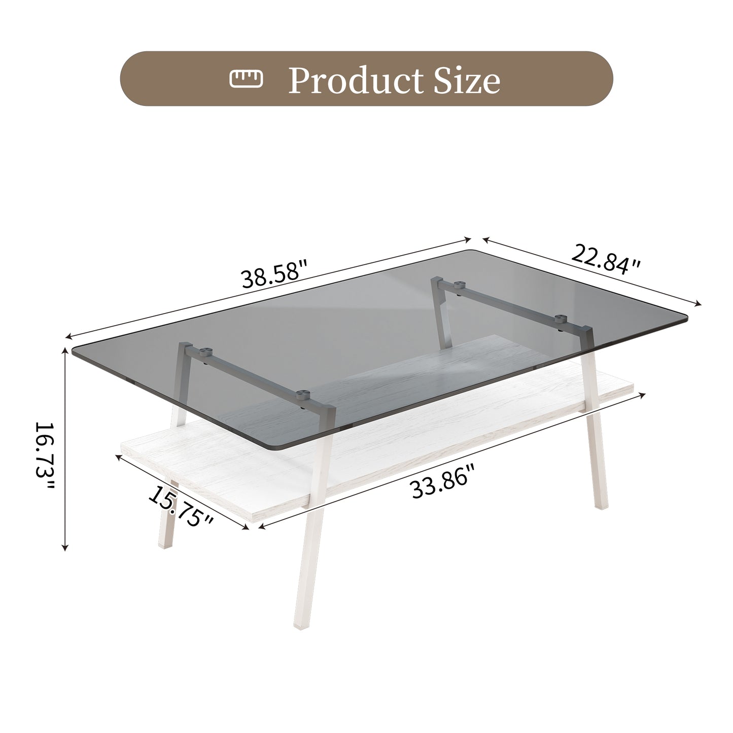 Rectangular coffee table with smoked glass top white wood shelf and chrome legs Dimensions  x  x