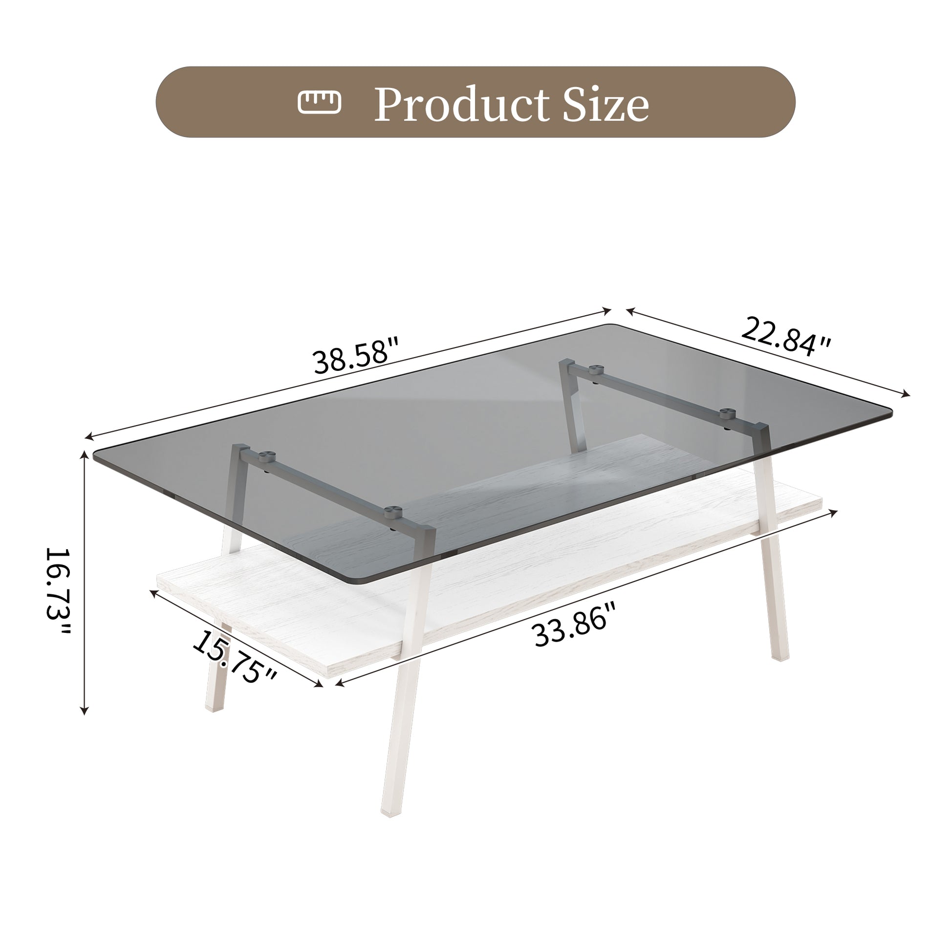 Rectangular coffee table with smoked glass top white wood shelf and chrome legs Dimensions  x  x