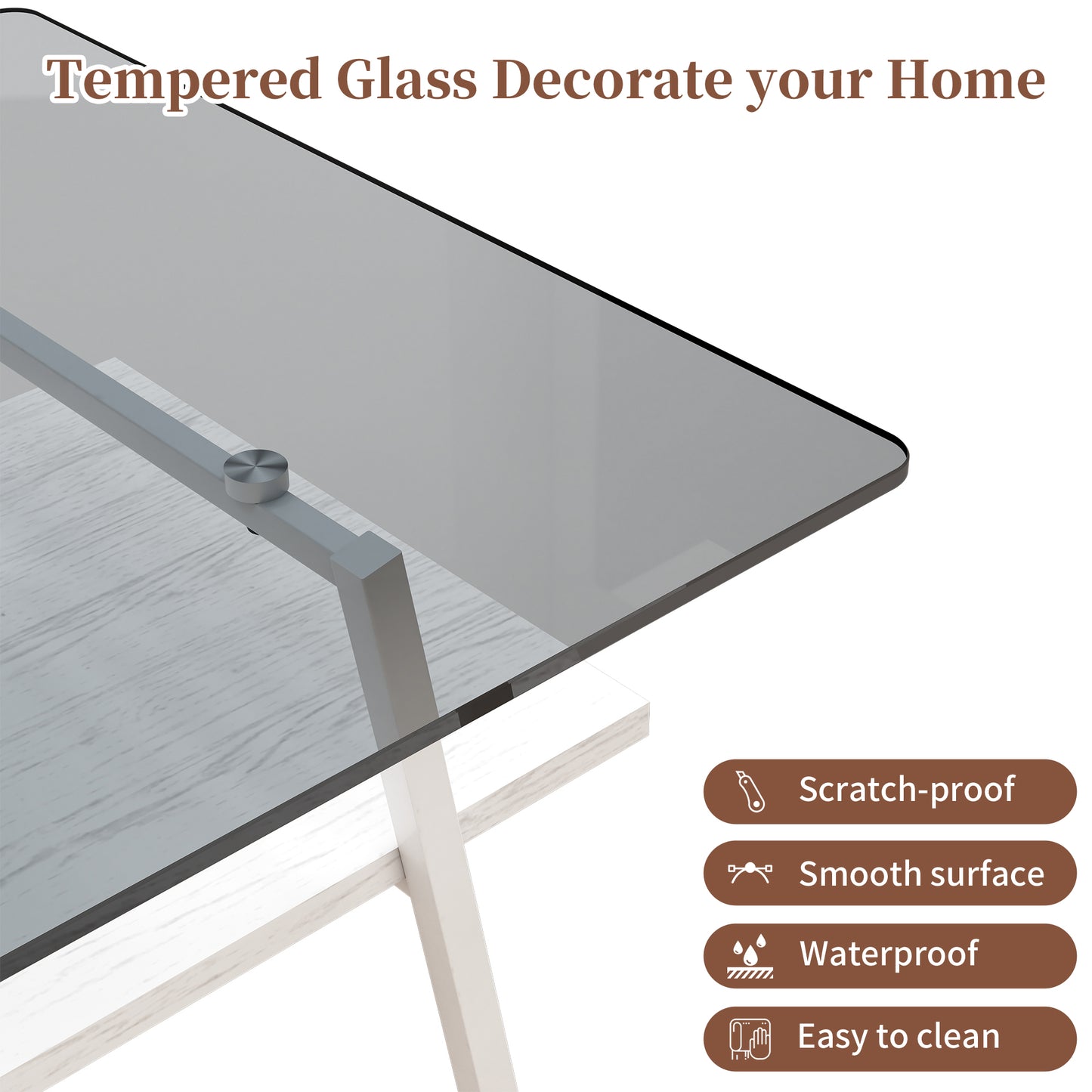 Clear tempered glass tabletop with modern silver frame