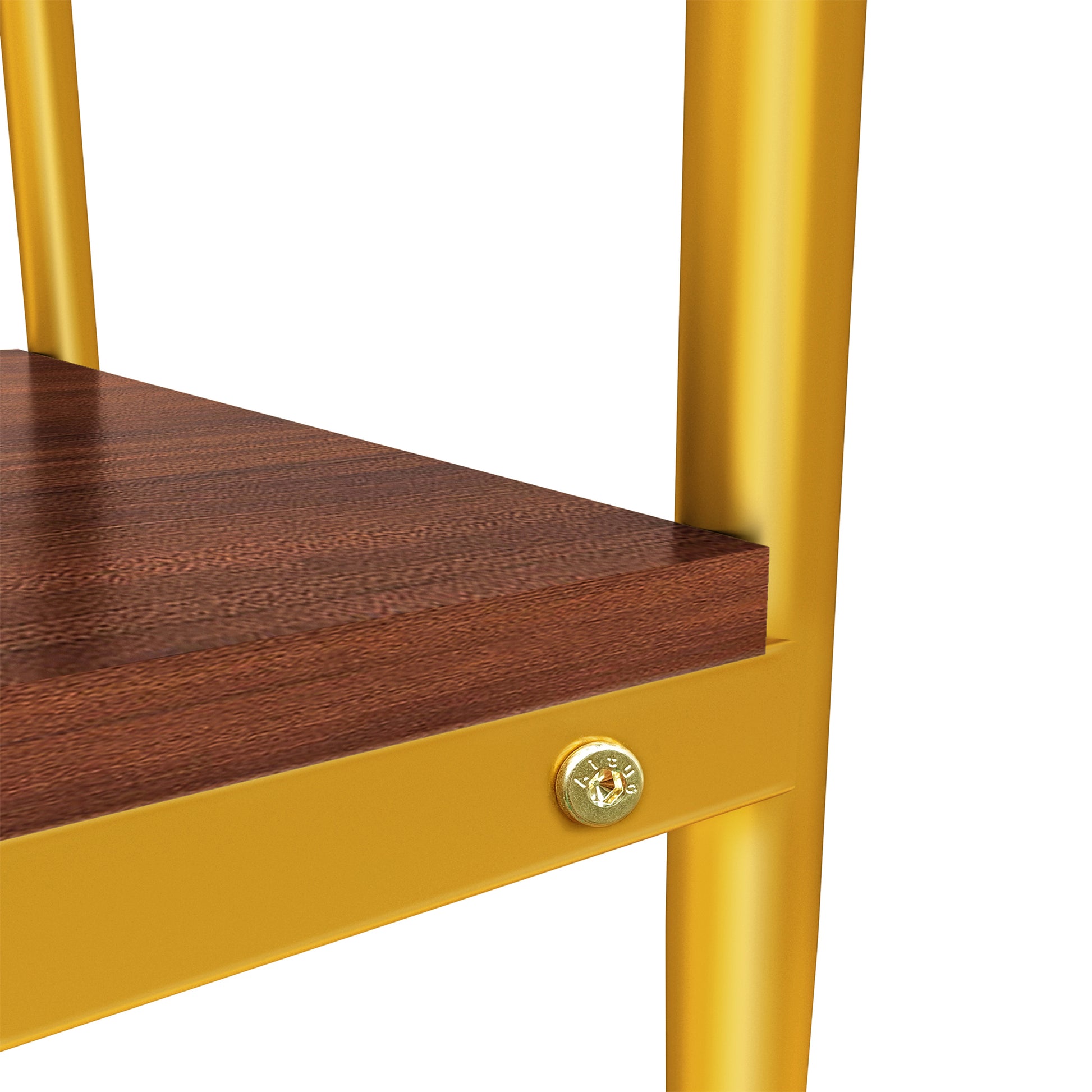 Golden metal shelf bracket with a faux wood plank for modern decor