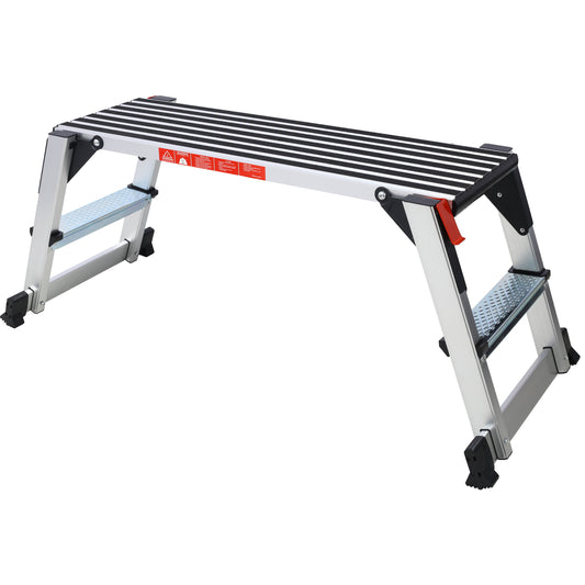 Silver aluminum work platform with black antislip steps for safe home use