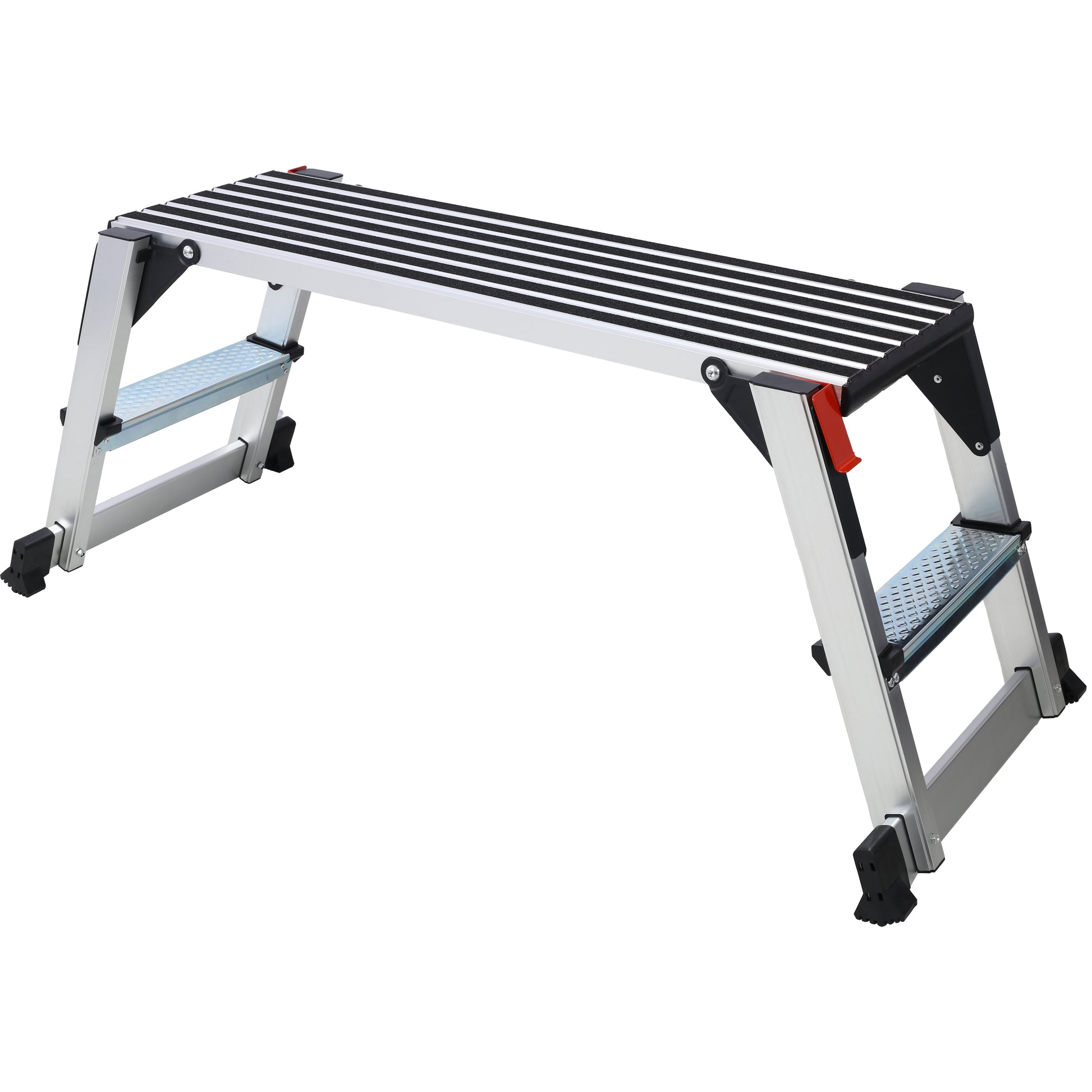 Silver aluminum step stool with wide ribbed platform and nonslip feet