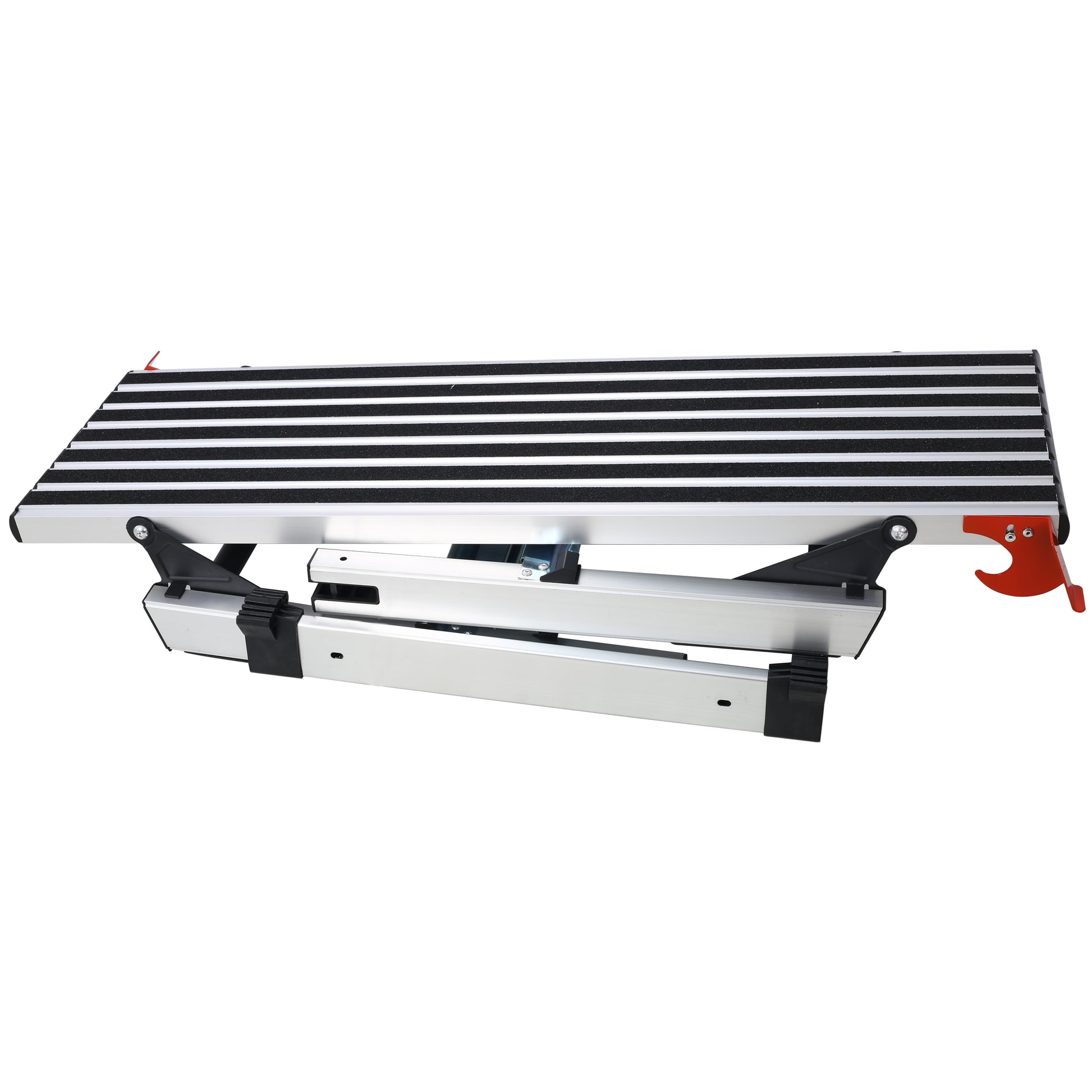 Foldable aluminum ramp with black antislip treads for safe access