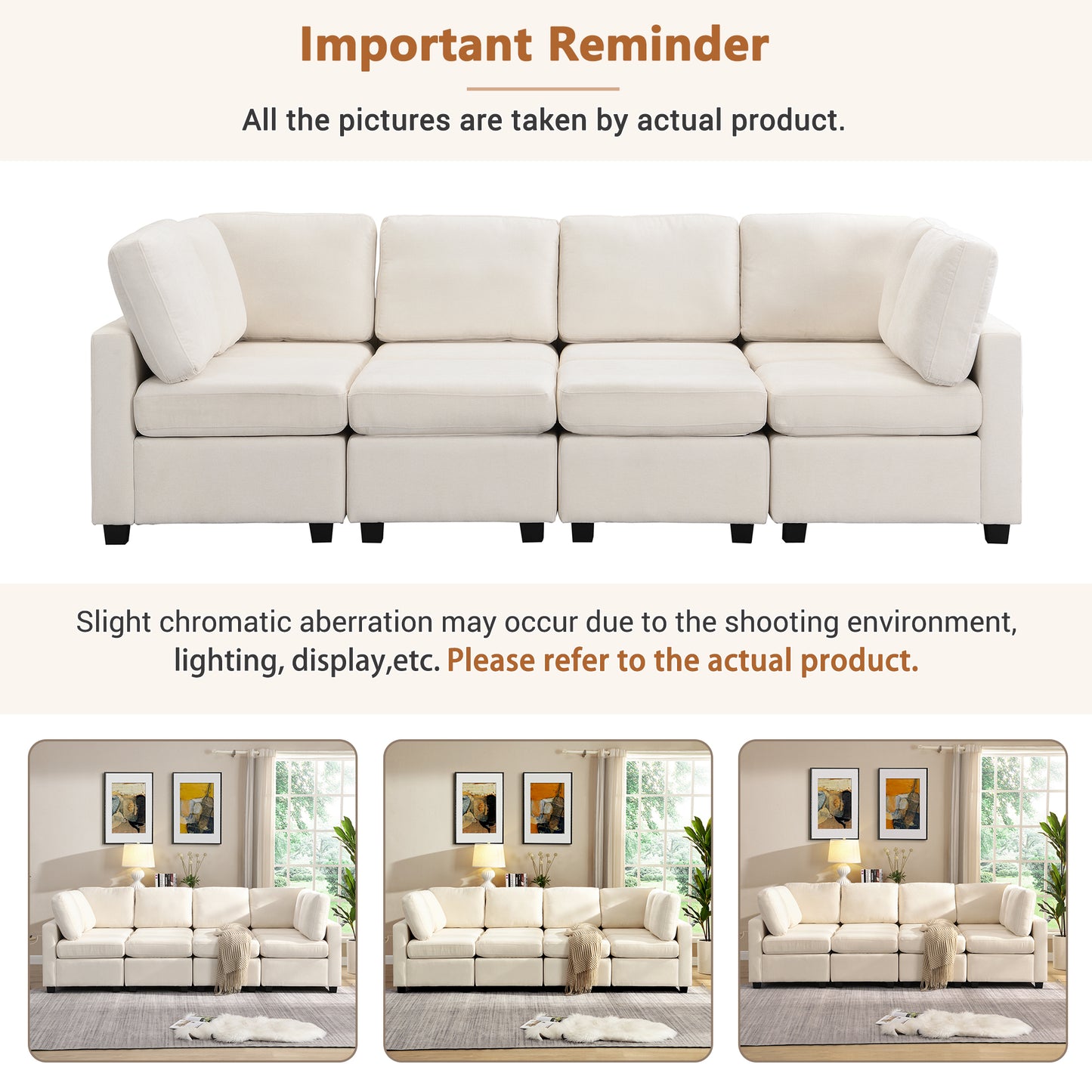 Cream sectional sofa with plush cushions and modern design