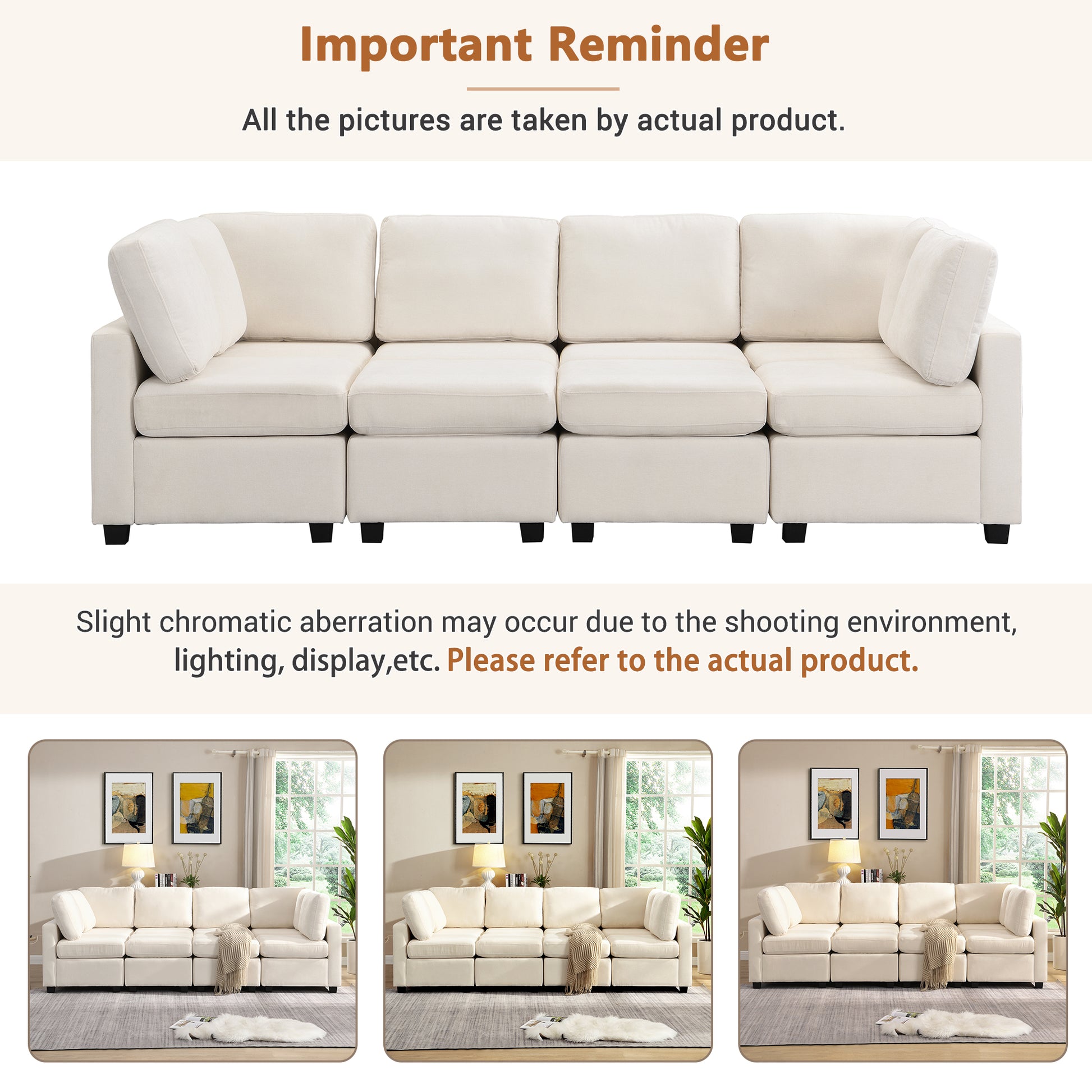 Cream sectional sofa with plush cushions and modern design