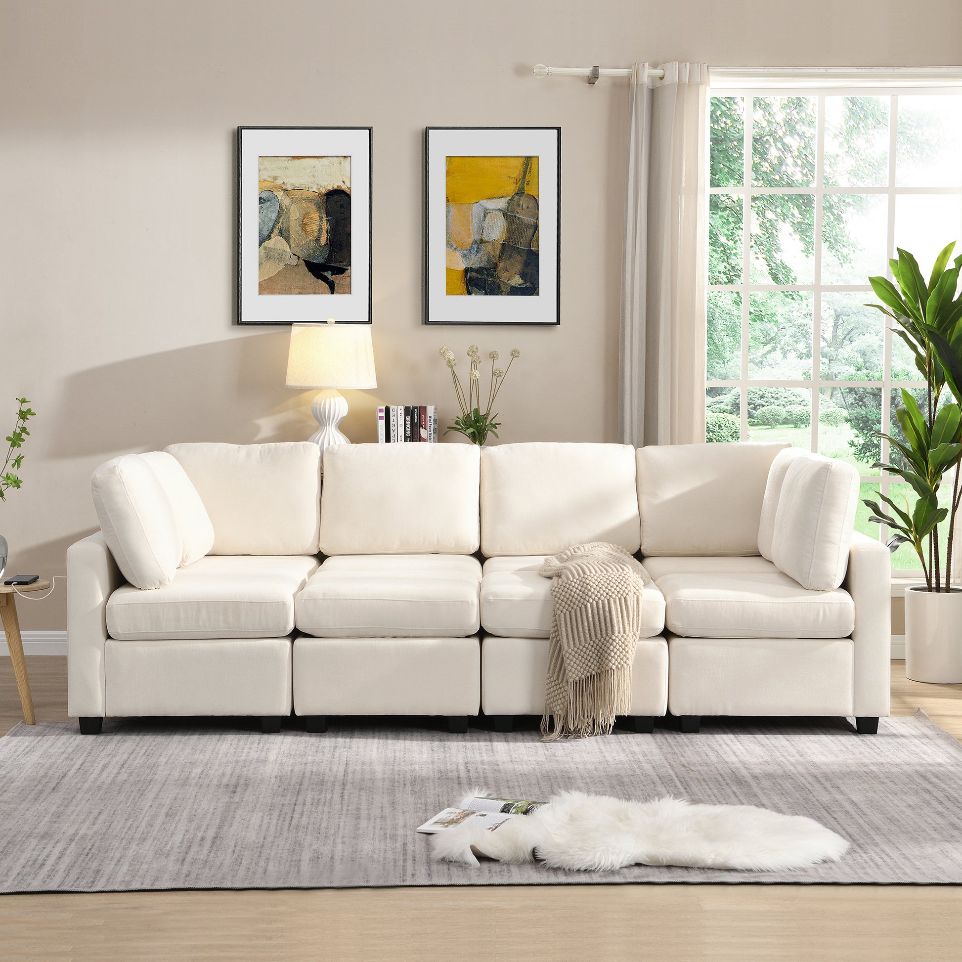 Plush ivory sectional sofa with deep seats and plush cushions perfect for modern living rooms