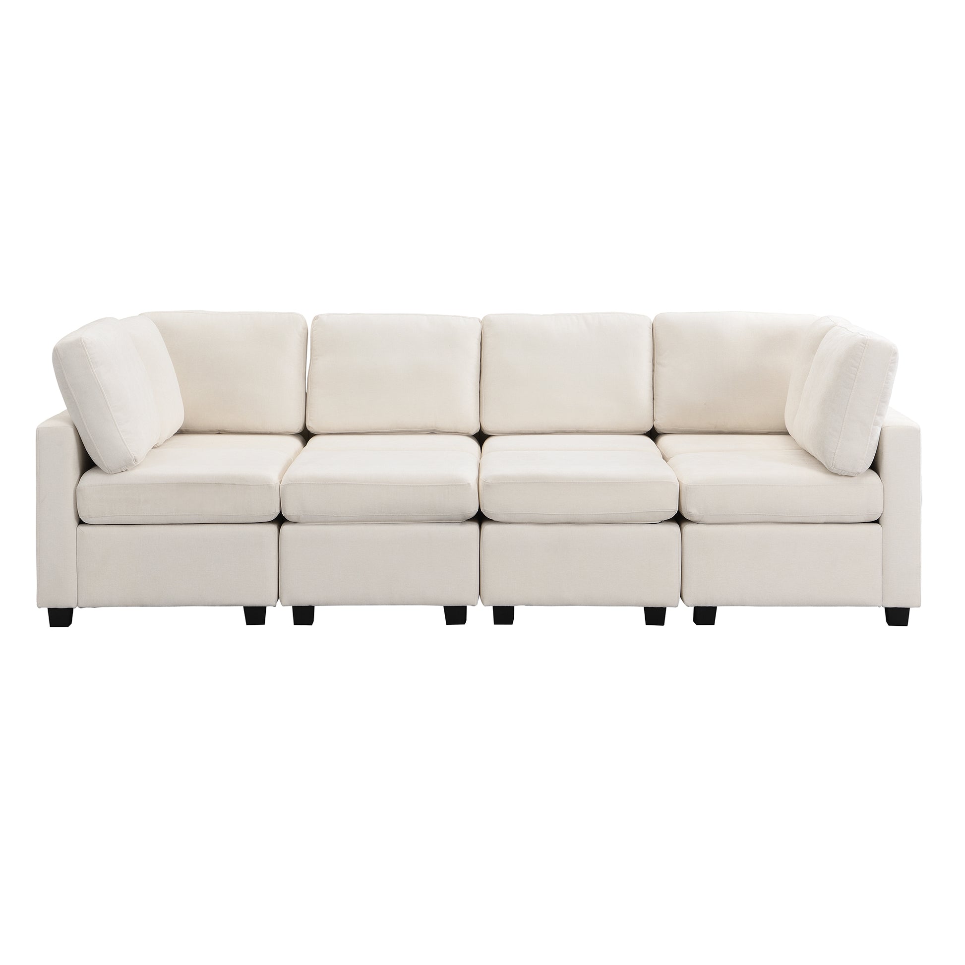 Cream sectional sofa with four modular seats and plush cushions perfect for living rooms