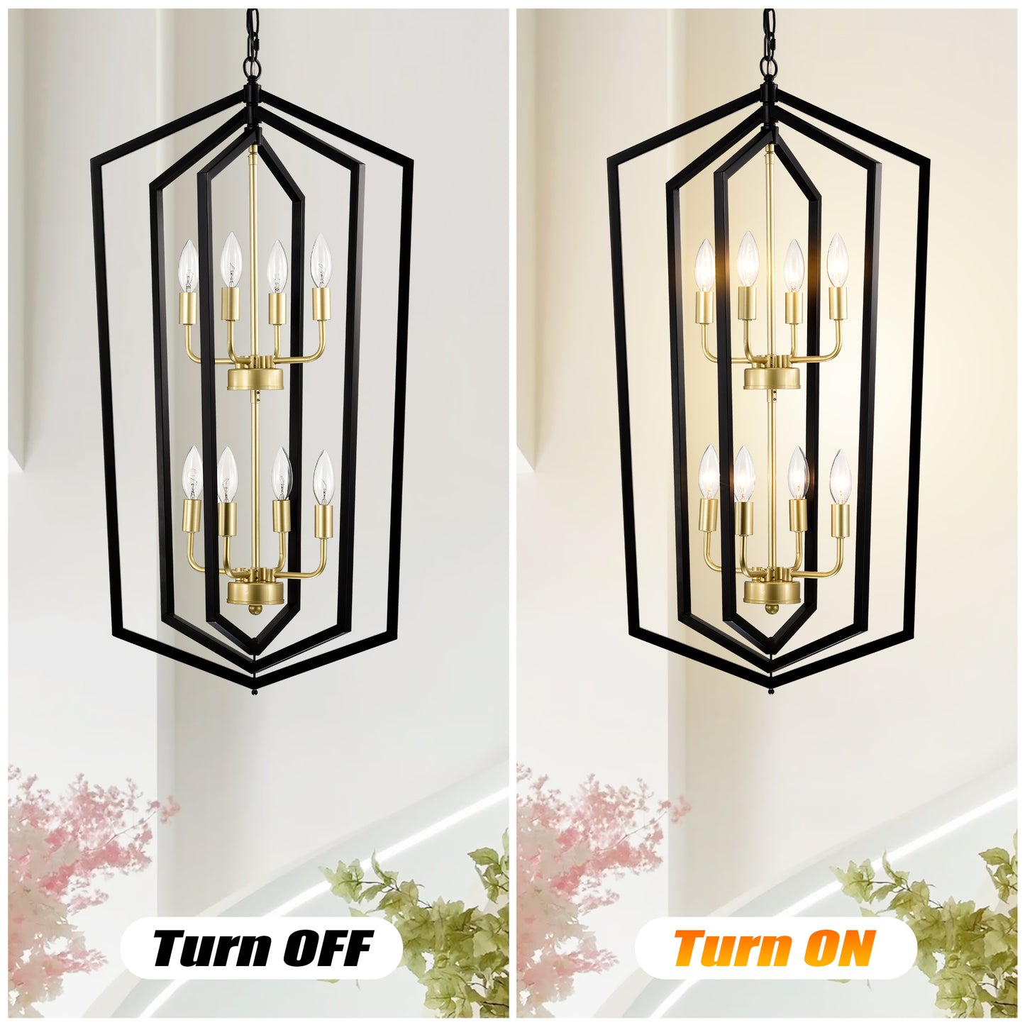 Black and brass geometric modern lantern chandelier light fixture
