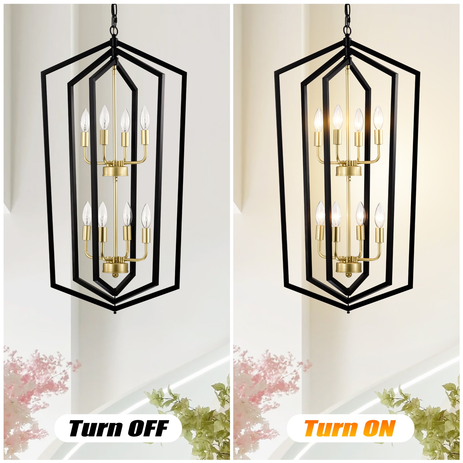 Black and brass geometric modern lantern chandelier light fixture