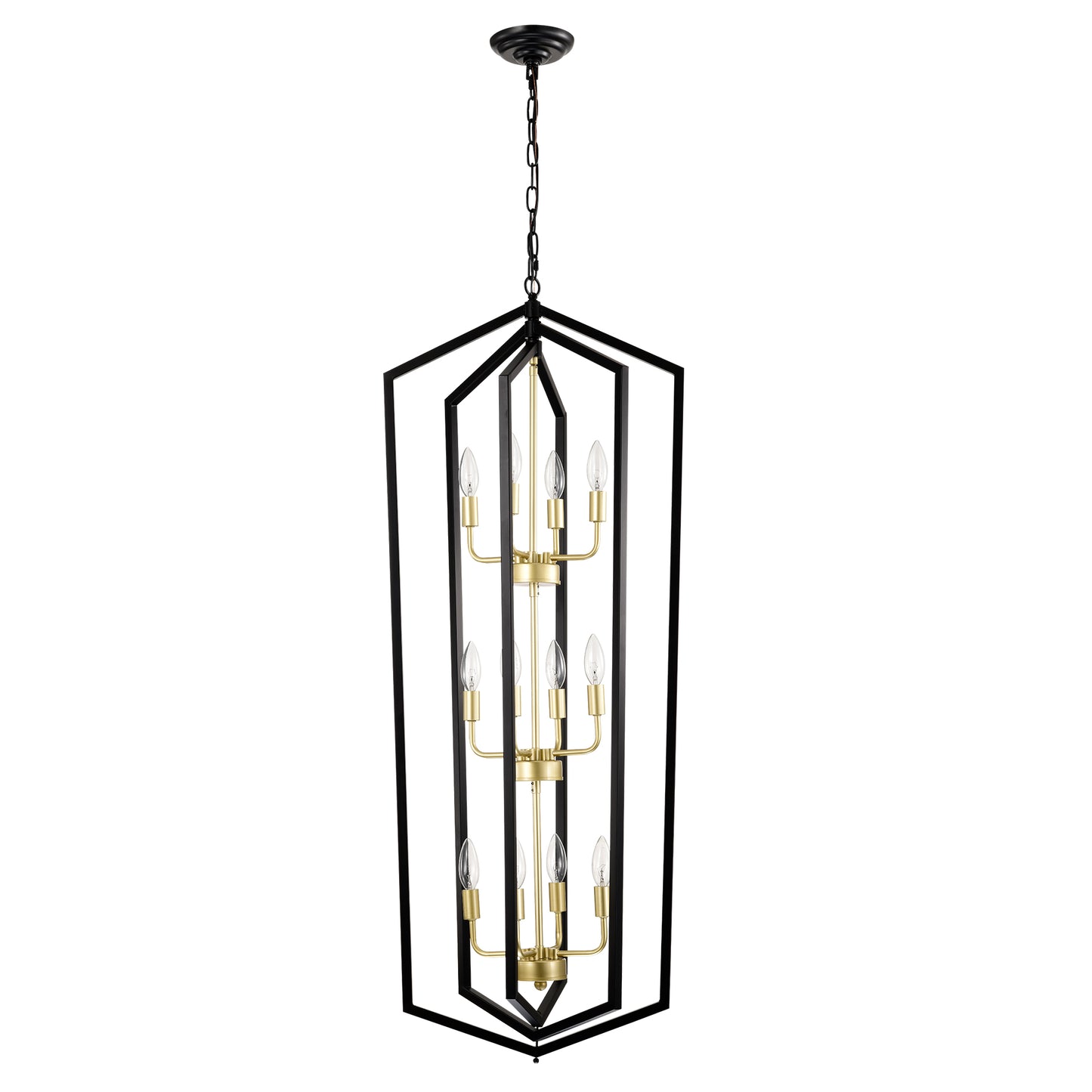 Black and gold geometric chandelier with  bulbs modern farmhouse style lighting