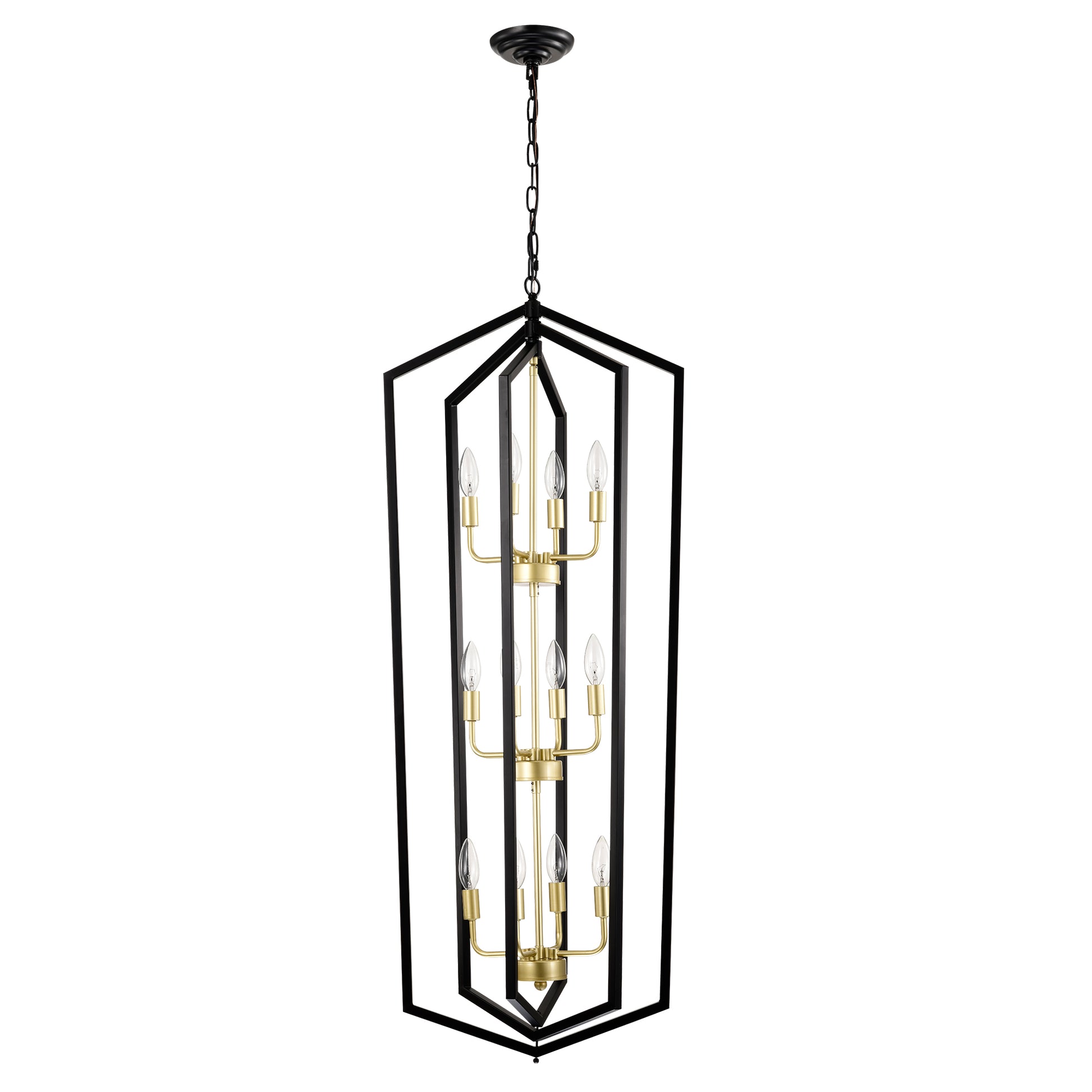 Black and gold geometric chandelier with  bulbs modern farmhouse style lighting