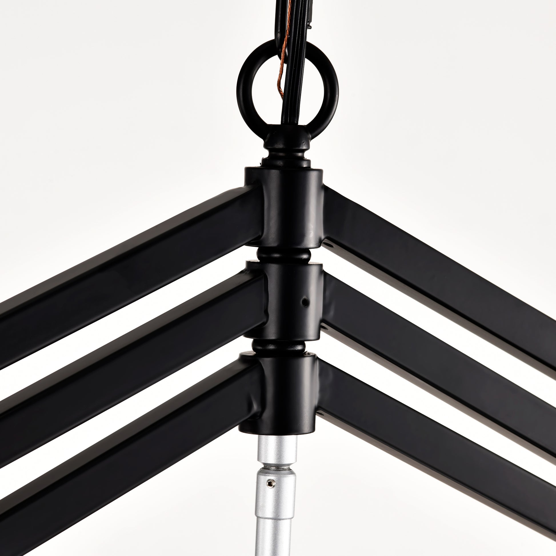Black metal articulated arm lamp hardware with adjustable joint and mounting ring