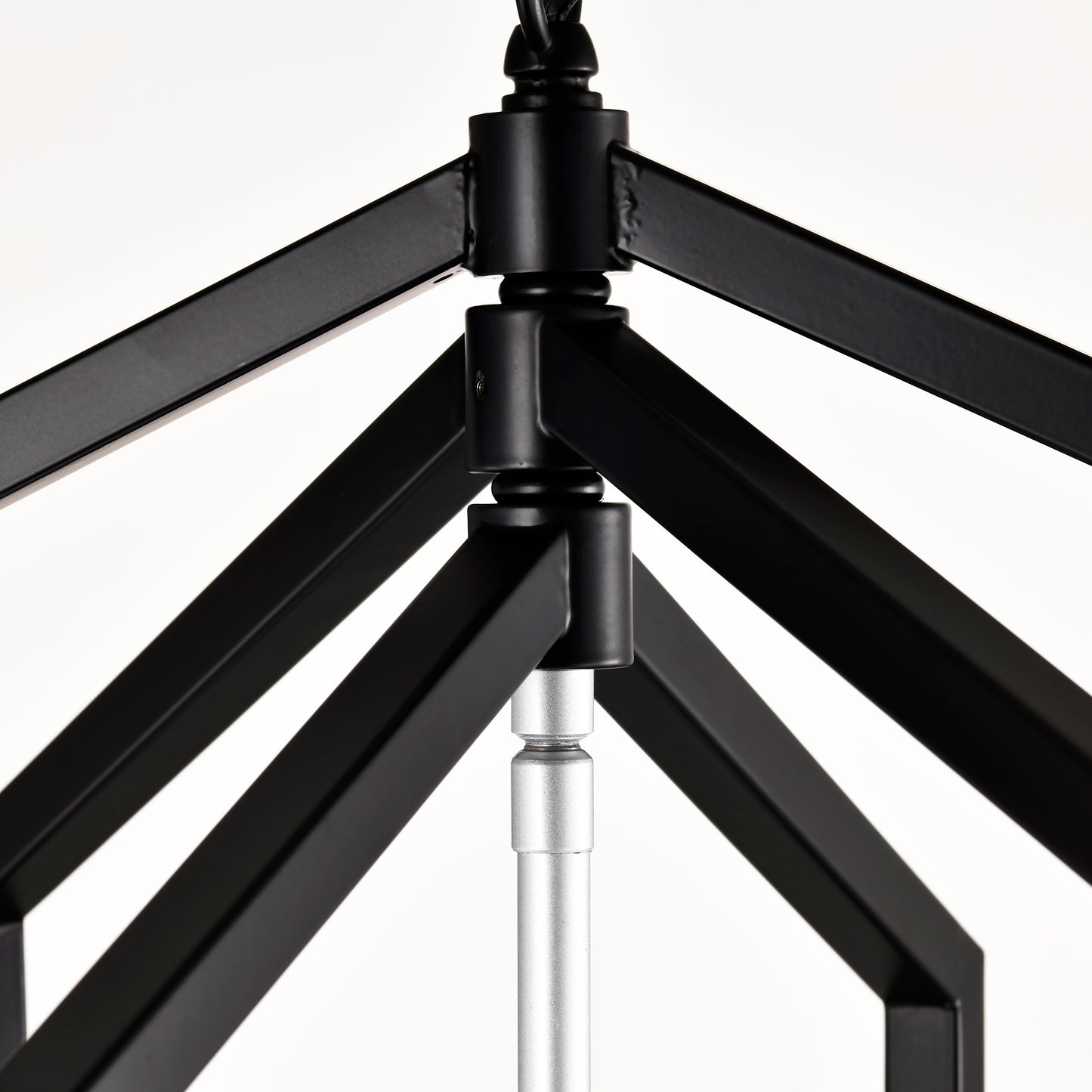 Black metal geometric pendant light fixture frame with silver accents