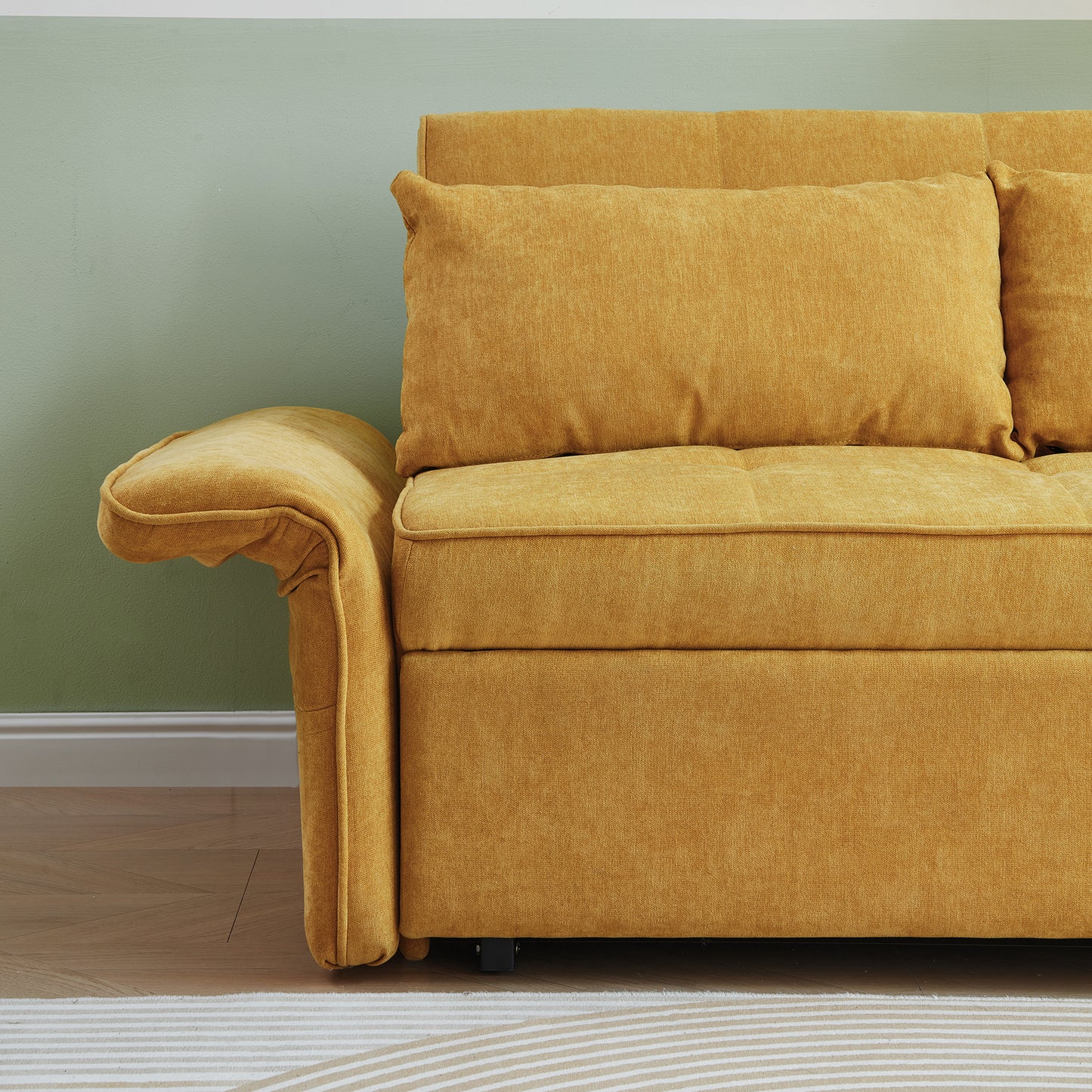 Comfortable mustard yellow fabric sofa with plush cushions perfect for modern living rooms