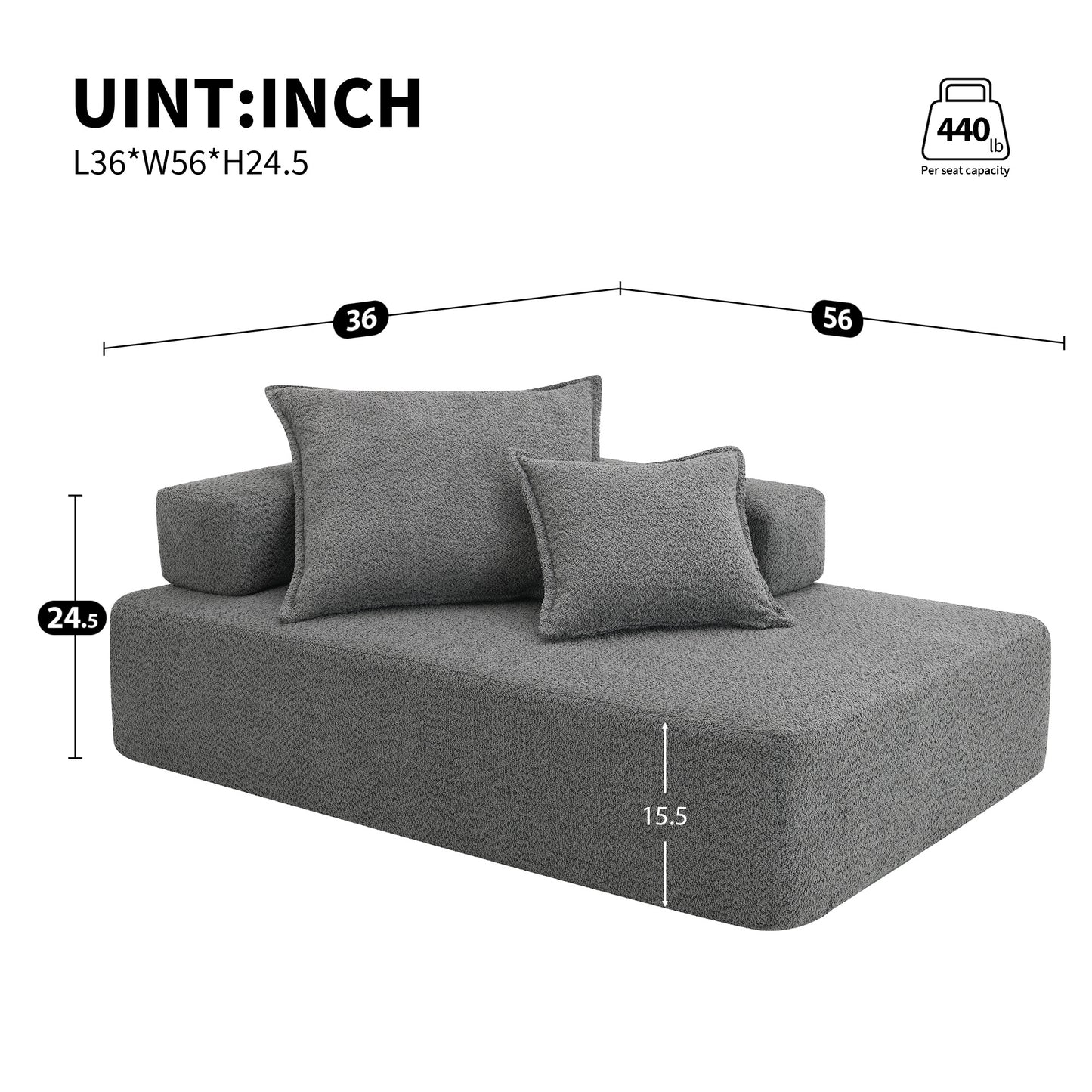 Modern gray textured sectional sofa with accent pillows LxWxH inches