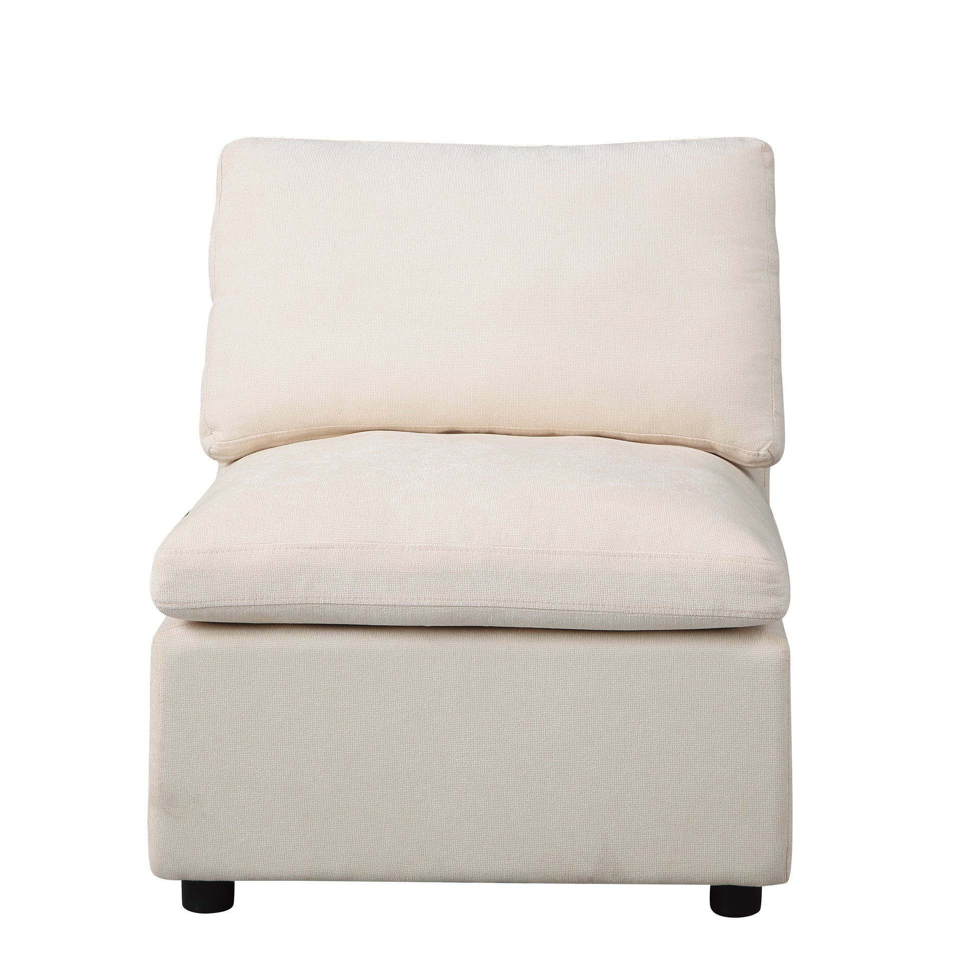 Cream fabric armchair with plush seat and back cushions perfect for modern living rooms