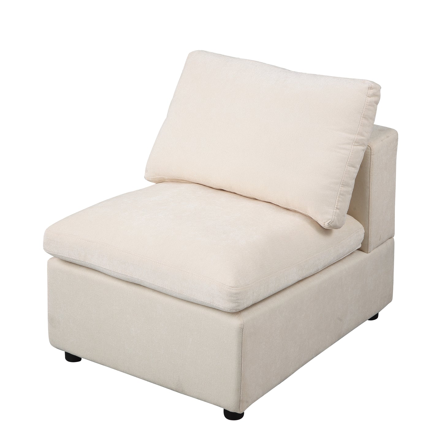 Cream fabric armchair with a plush seat cushion and back pillow