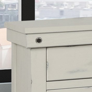Rustic white distressed dresser drawer detail with hexagonal knob
