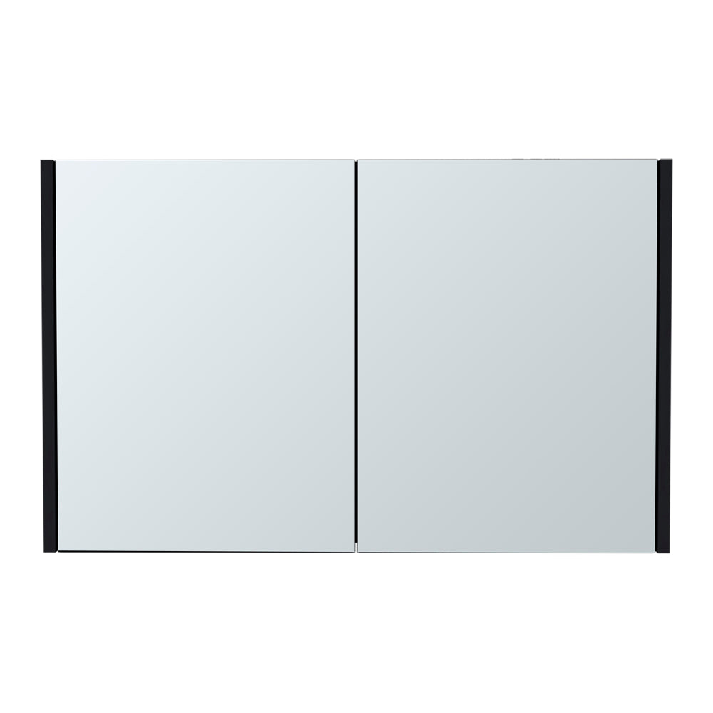 Modern black frame double door medicine cabinet inch width reflective mirrored surface for bathroom storage
