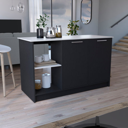 TREATLIFE HOME Kitchen Island with Large Top Surface, Double Door Cabinet for Storage and Open Shelves, Modern Design, Multi-Color Option
