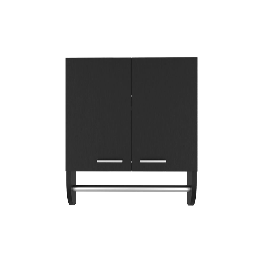 Black wall cabinet with two doors and a towel bar modern kitchen storage solution