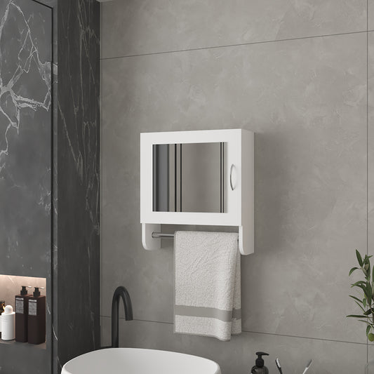 White mirrored bathroom cabinet with integrated towel bar