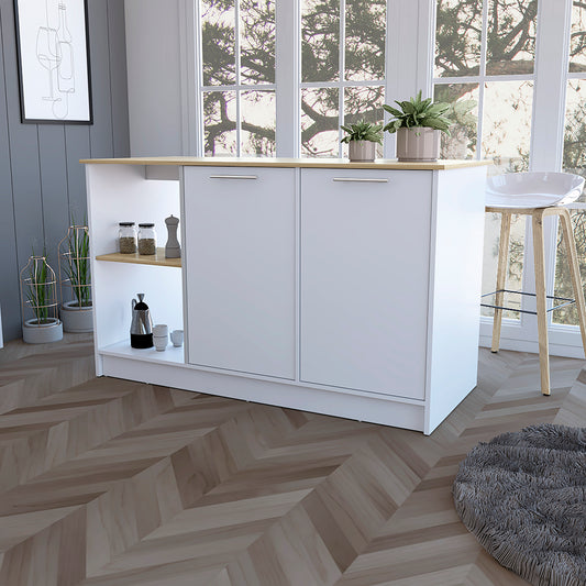 TREATLIFE HOME Spacious Kitchen Island with Double Door Cabinets and Open Storage Shelves, Modern Design, Multi-Color