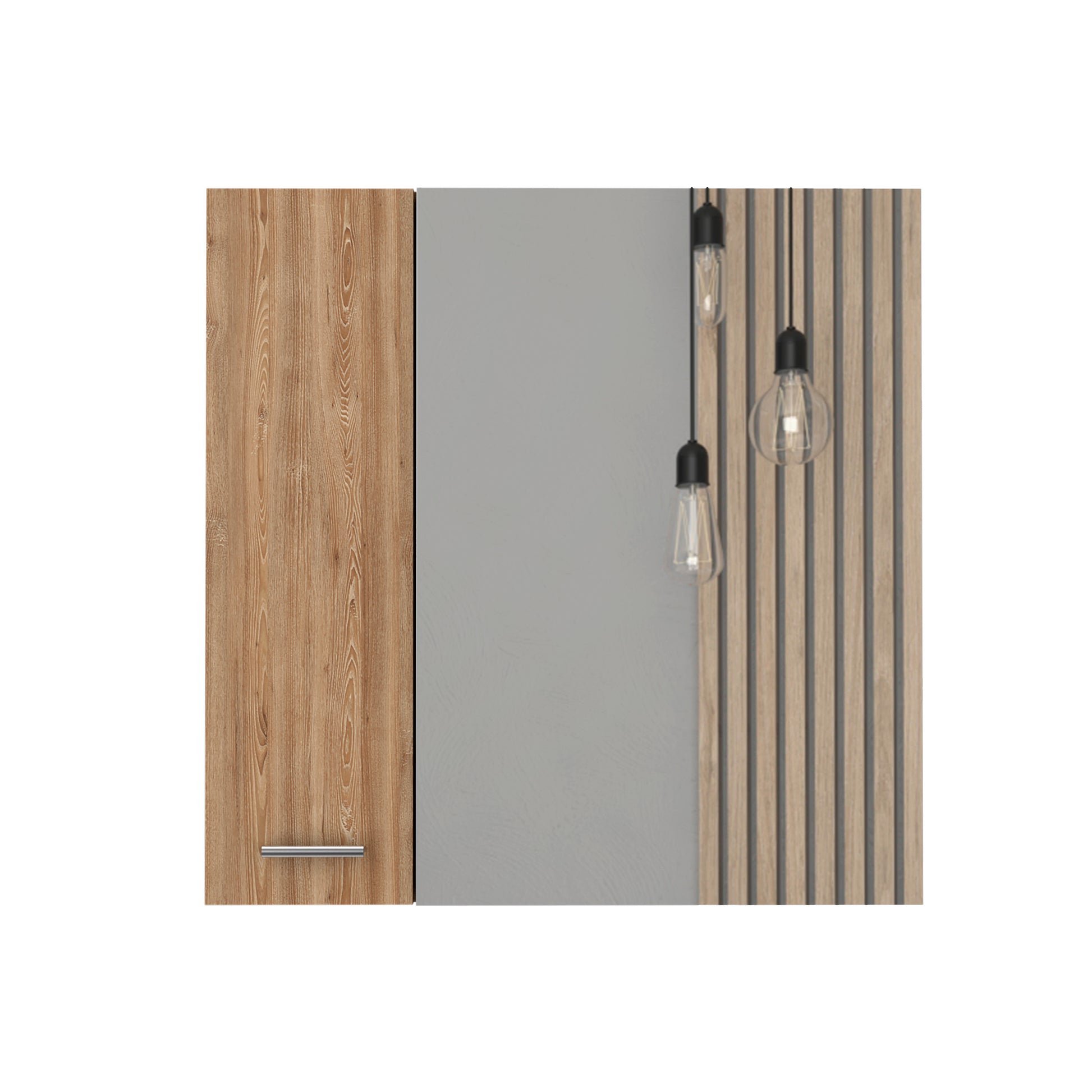 Wooden cabinet door with brushed nickel handle minimalist design