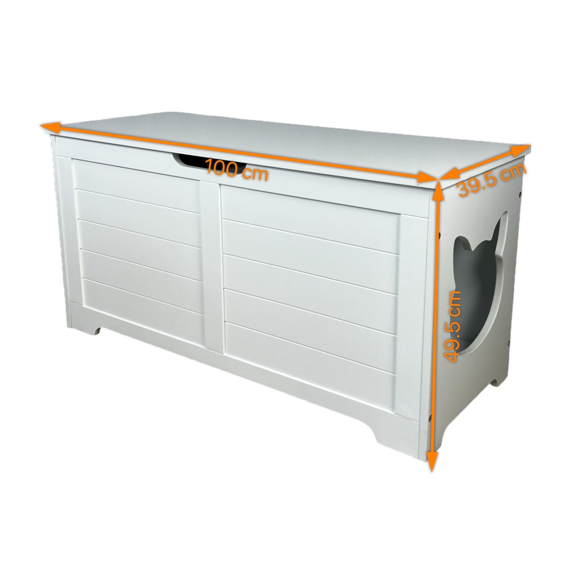 White wooden cabinet with catshaped entrance cm L x cm W x cm H