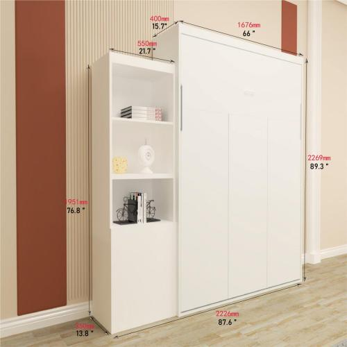 White modern murphy bed with integrated shelving